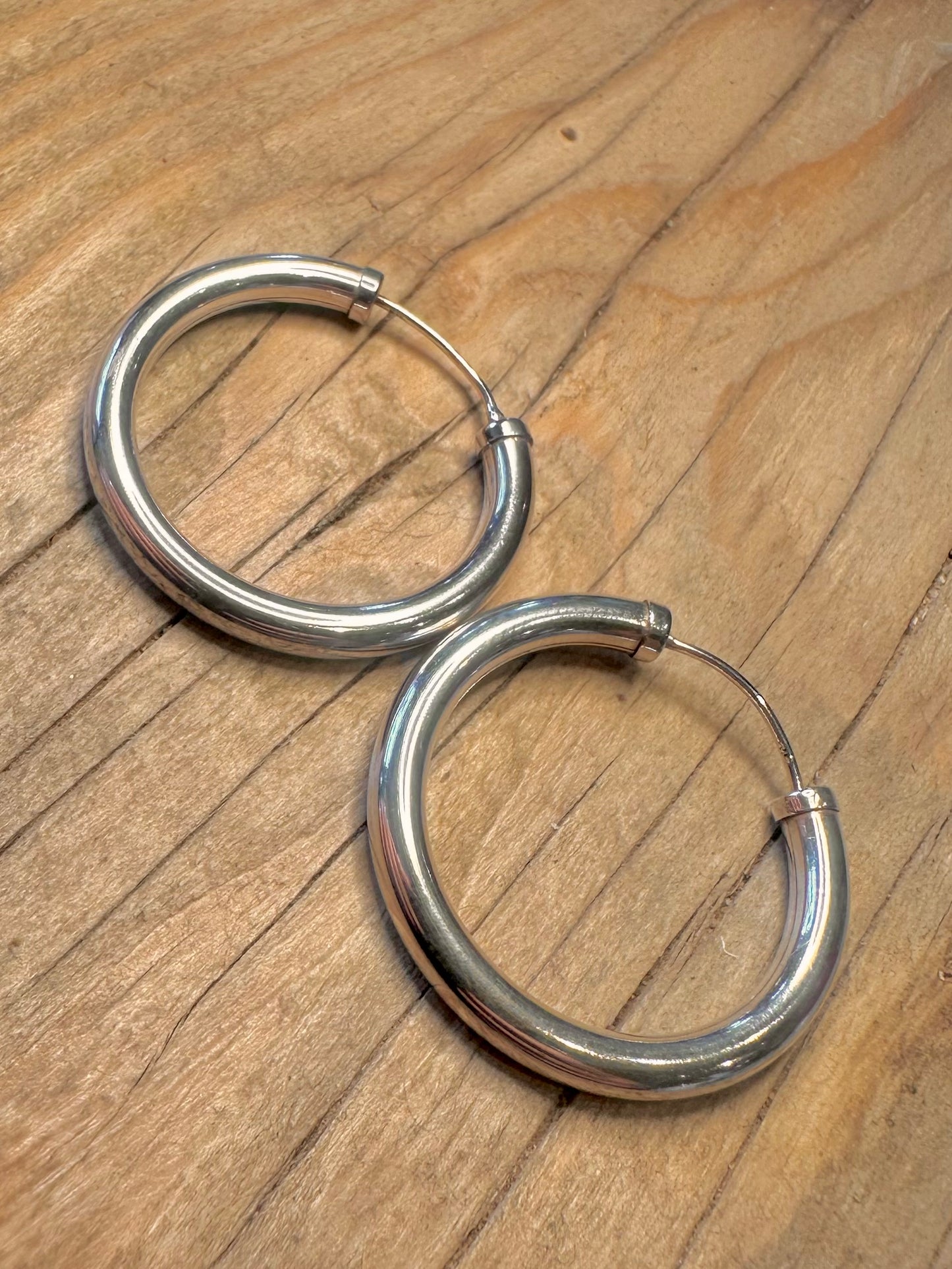 Vintage Dicke Abgerundete Creolen 925 Sterling Silber Ohrringe