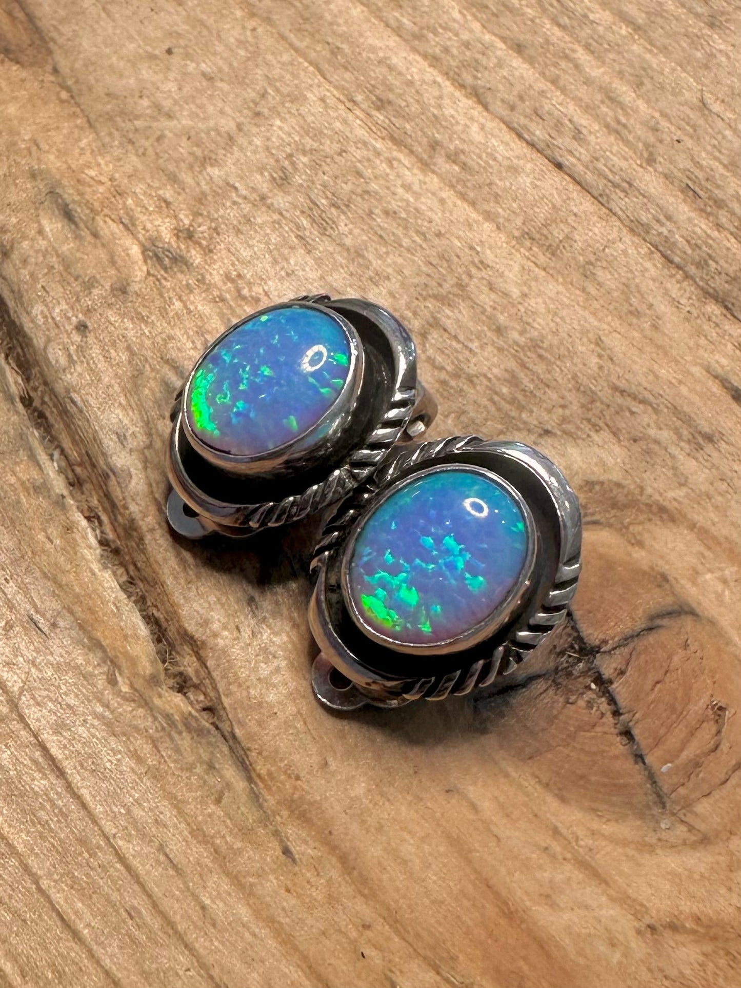 Vintage Opal Boho Clip On 925 Silver Earrings