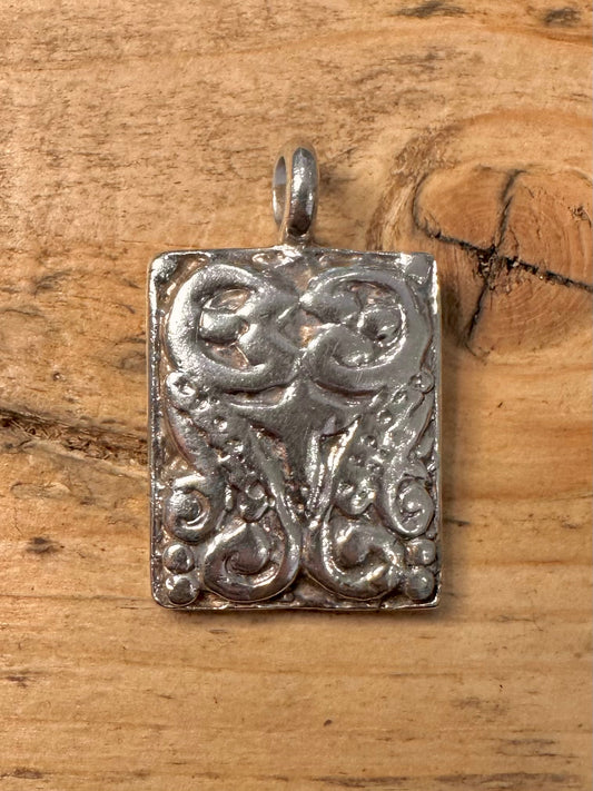 Vintage Engraved Rectangle 925 Silver Pendant