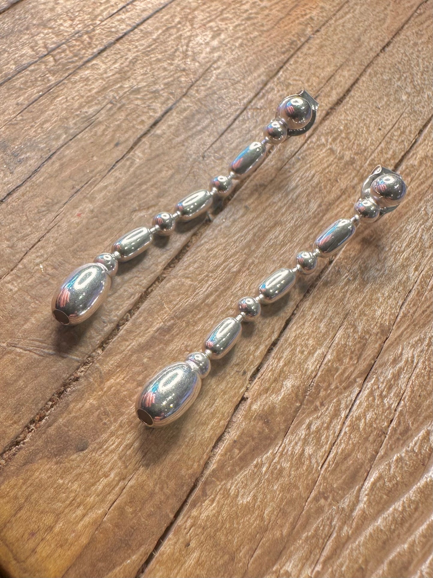 Modernist Bead Dangle 925 Sterling Silver Earrings