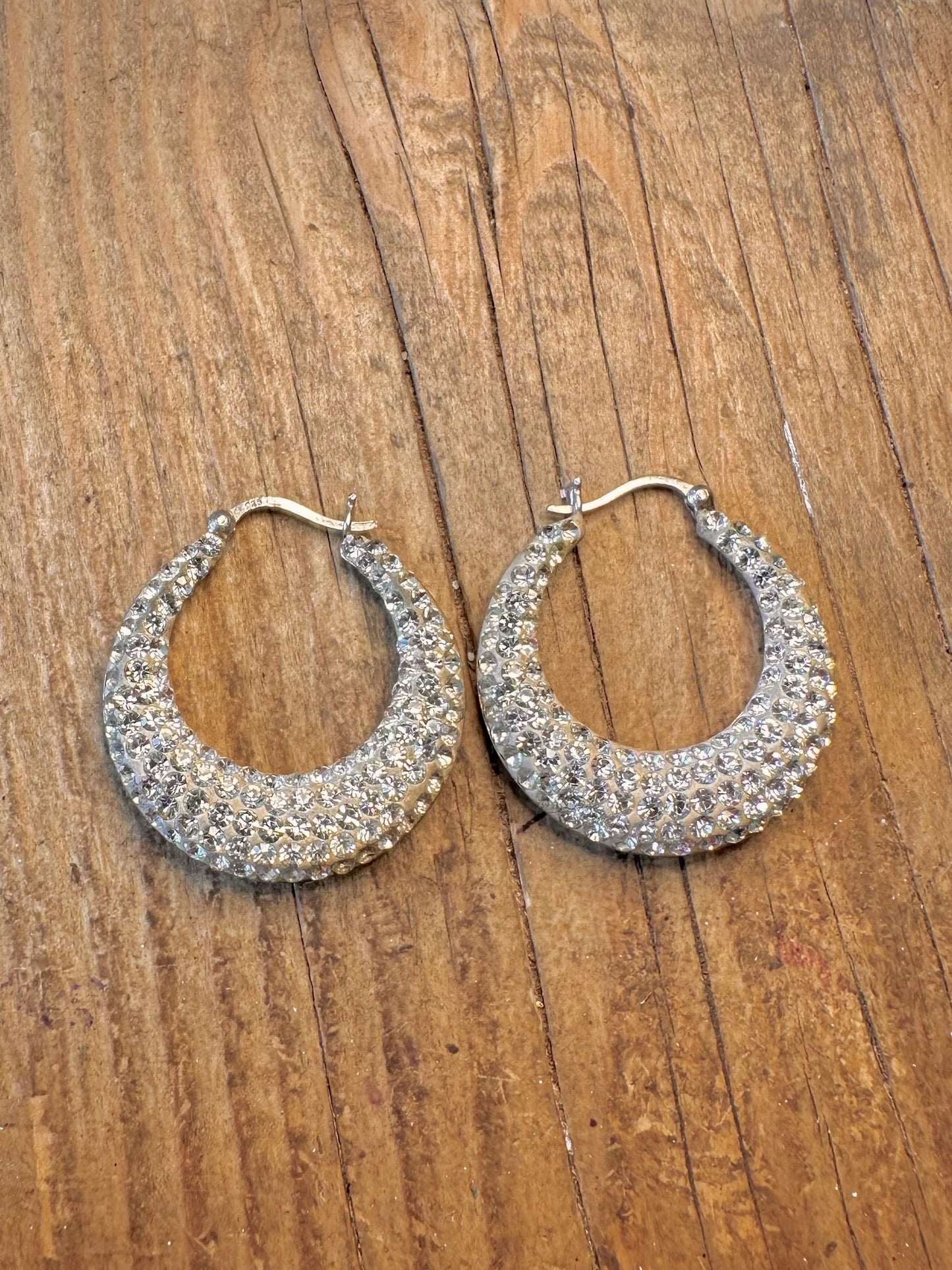 Chunky White CZ Stones Hoops 925 Sterling Silver Earrings