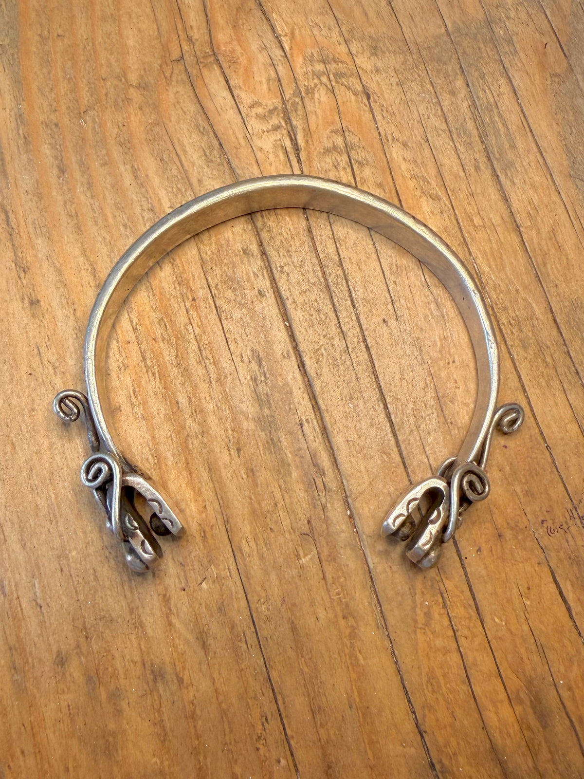 Double Headed Dragon Engraved Heavy Cuff Silver Bangle