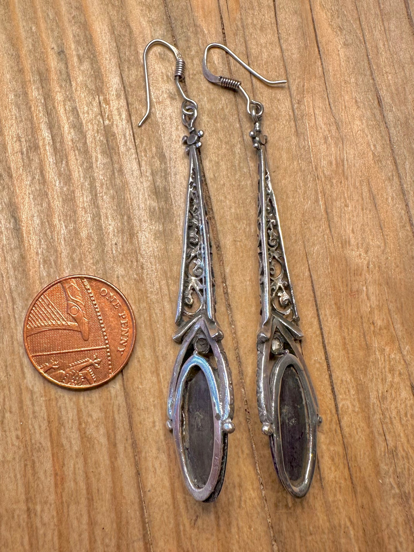 Vintage Lapis Ornate Lapis 925 Sterling Silver Earrings