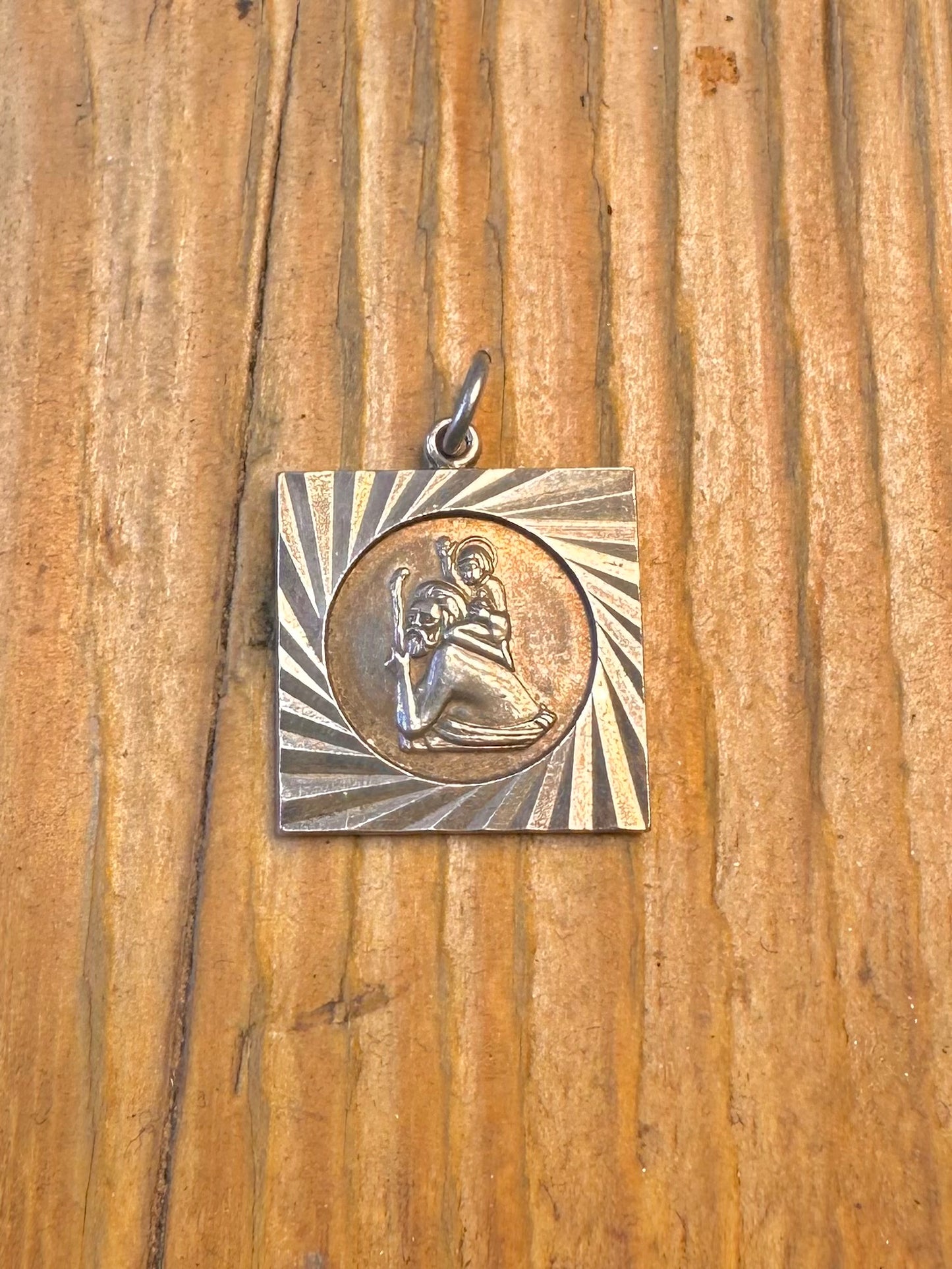 St Christopher Square Textured 925 Sterling Silver Pendant