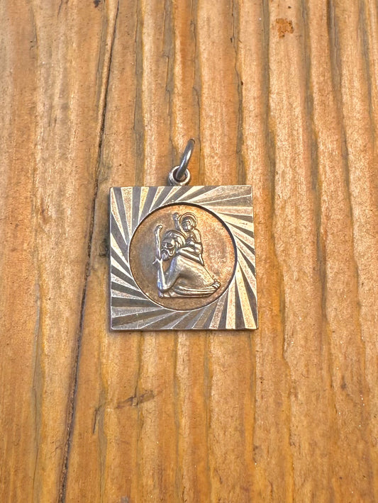 St Christopher Square Textured 925 Sterling Silver Pendant