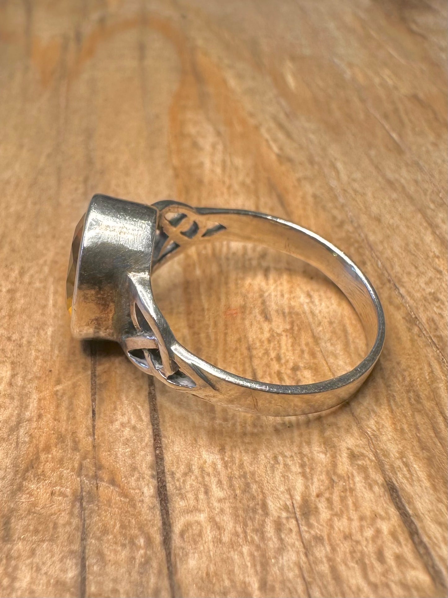 Vintage Citrine Celtic 925 Sterling Silver Size O1/2 Ring