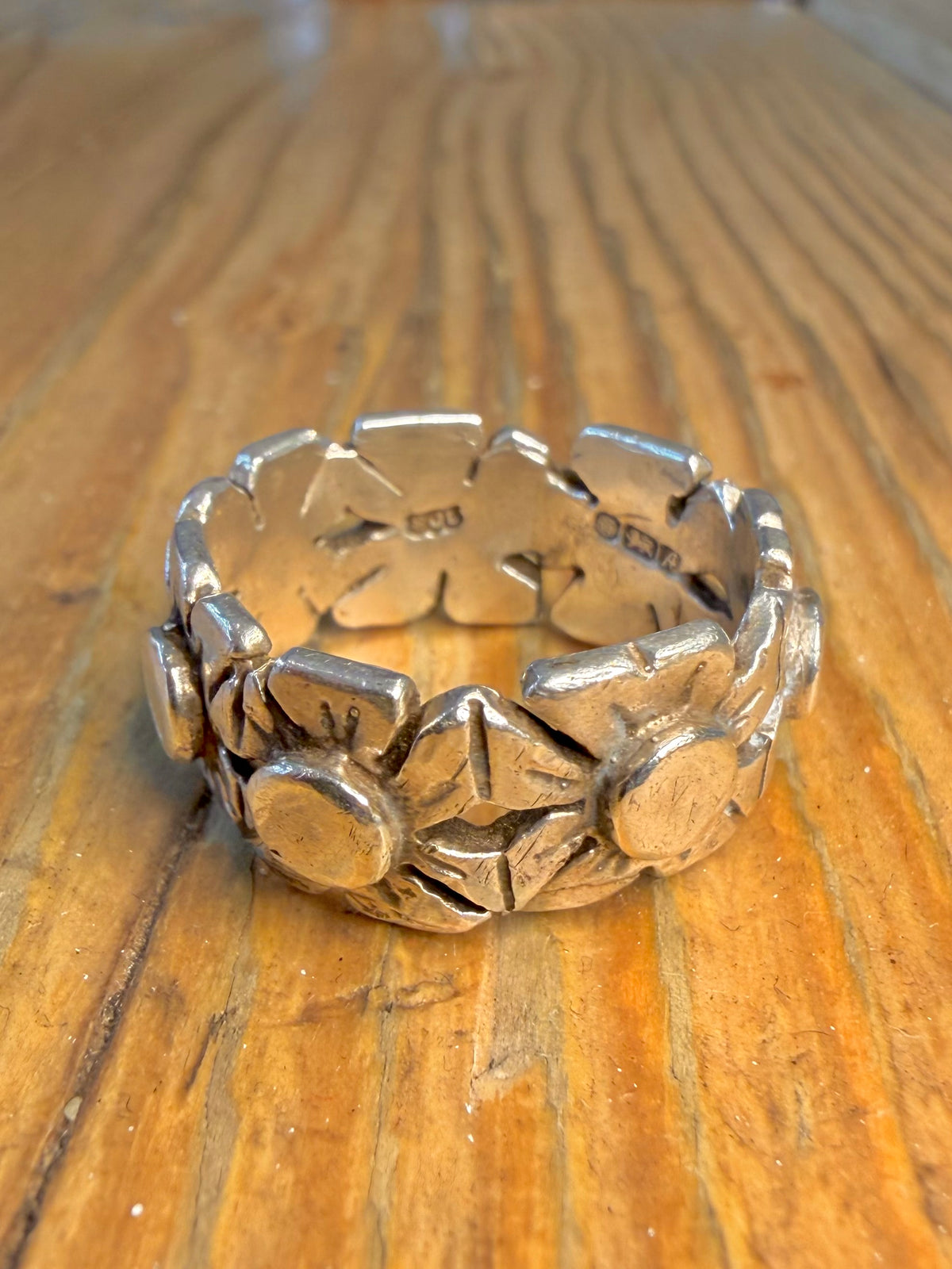 Flower Pattern 1975 Band 925 Sterling Silver Size P Ring