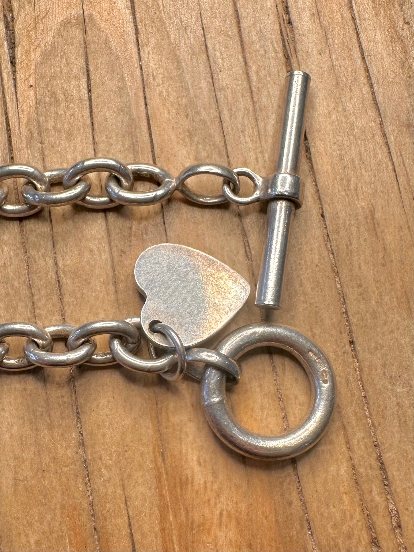 Vintage Belcher Chain Heart T Bar 925 Sterling Silver 15.8 inch Necklace