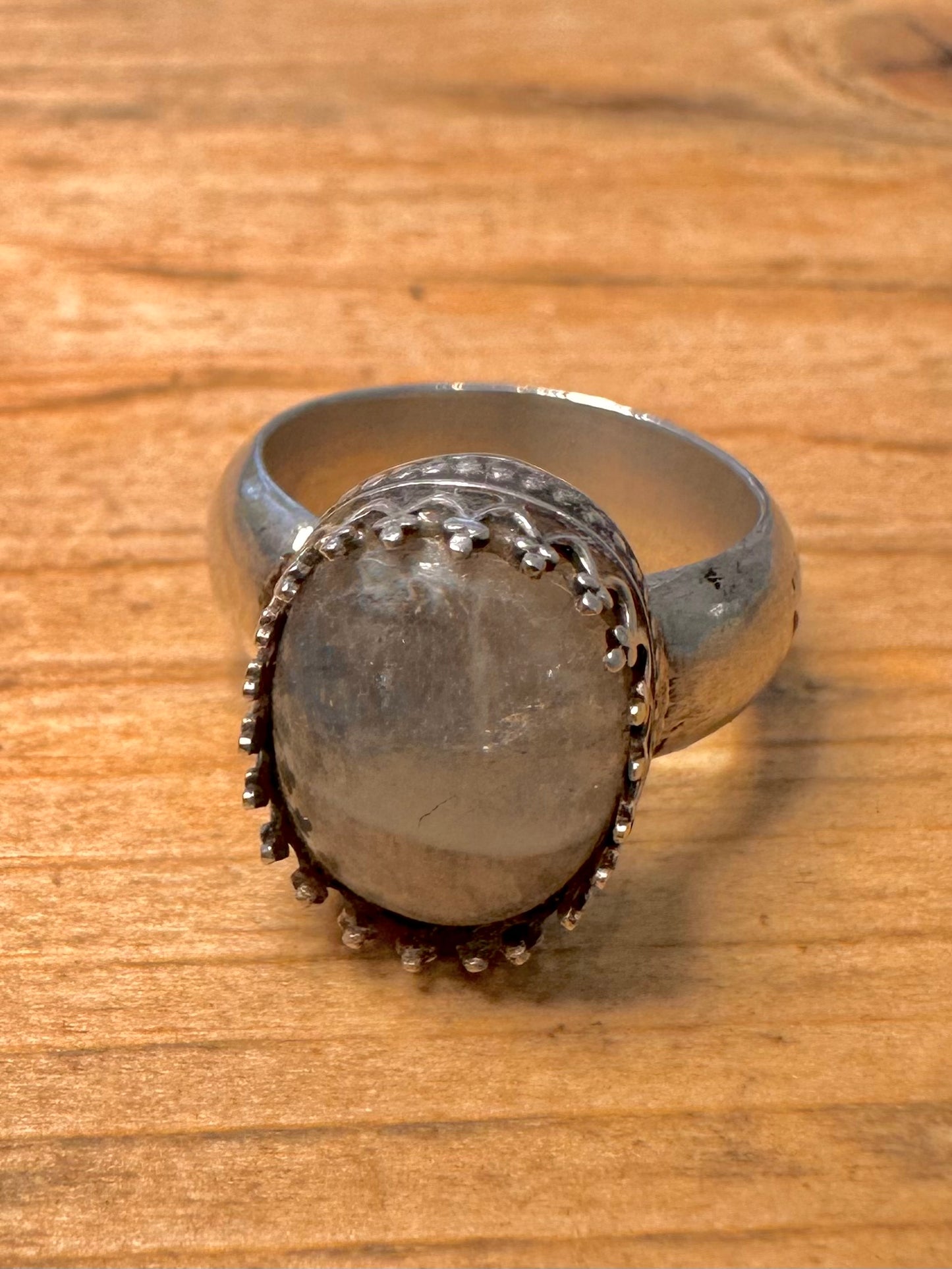 Modernist 2001 Moonstone 925 Silver Size J1/2 Ring