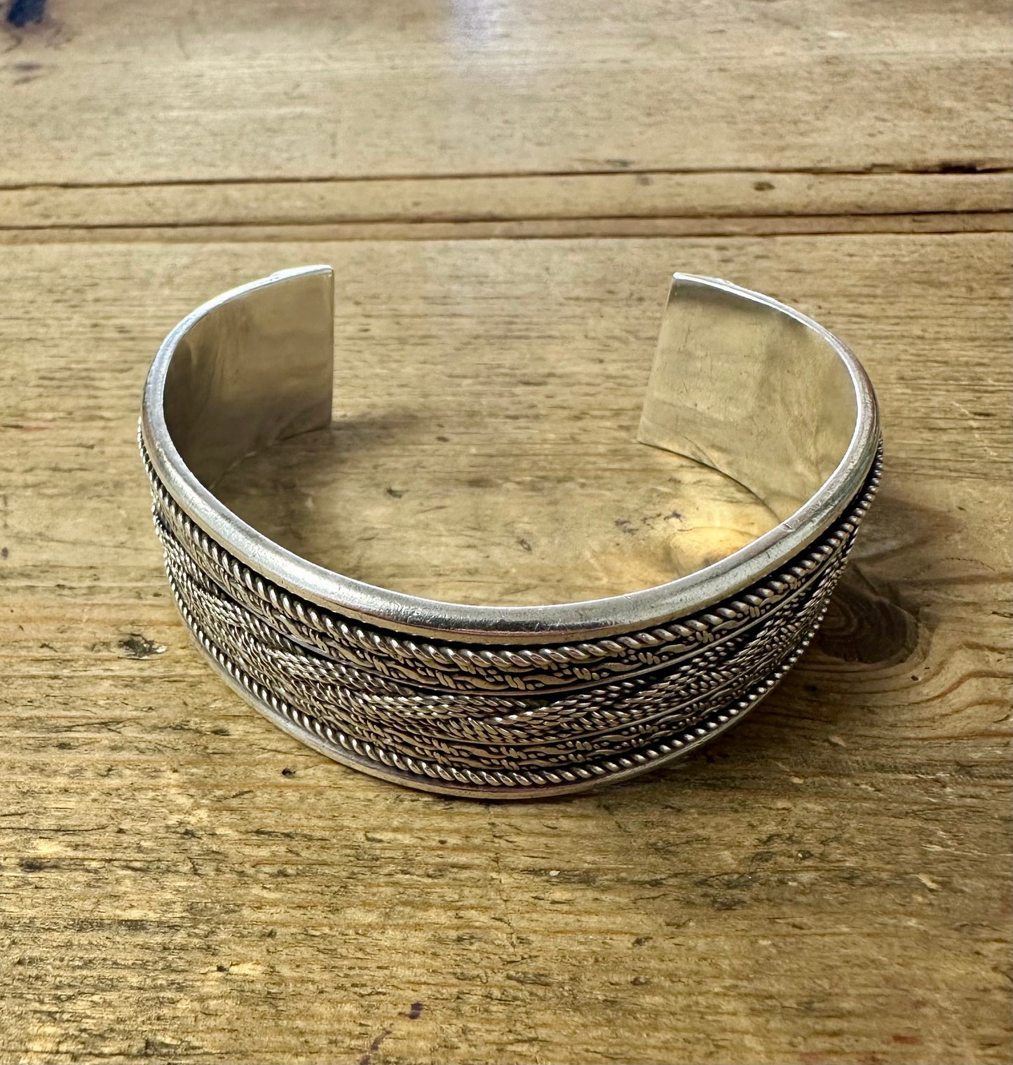 Vintage Tribal Woven Heavy 925 Silver Bangle