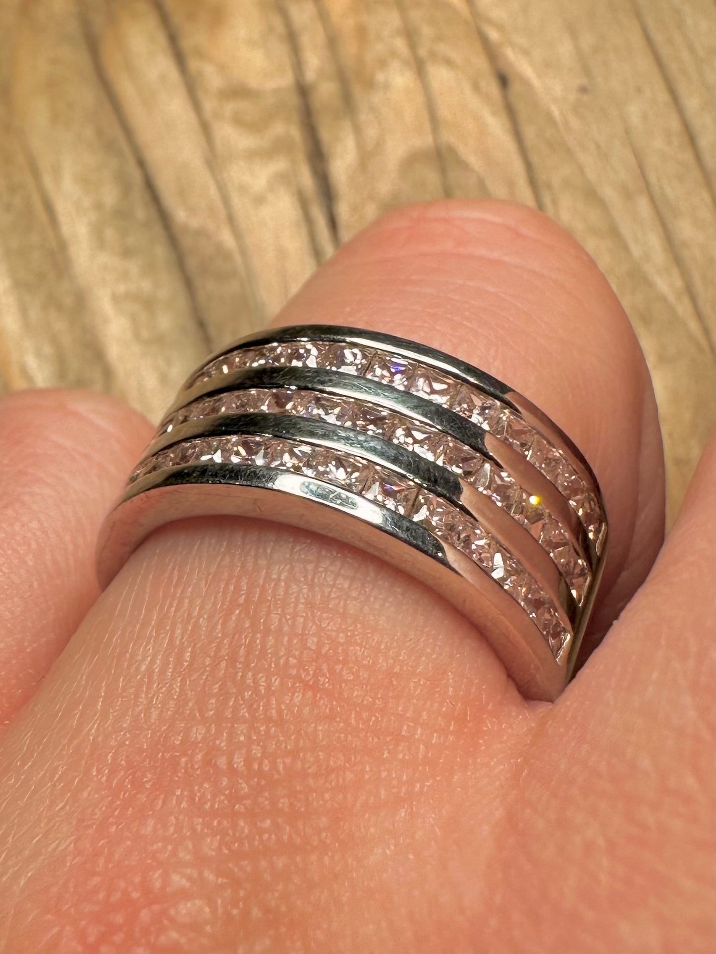 Modern Pink CZ Band 925 Sterling Silver Size Q1/2 Ring