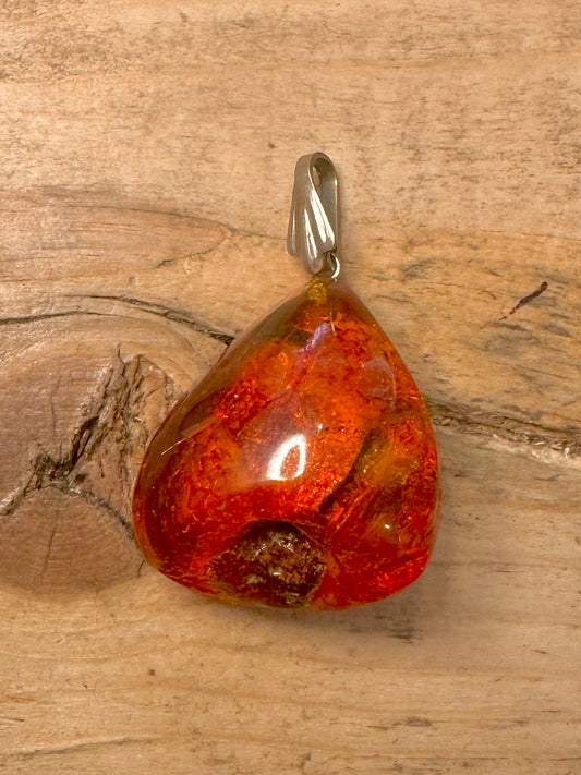 Vintage Raw Amber 925 Silver Pendant