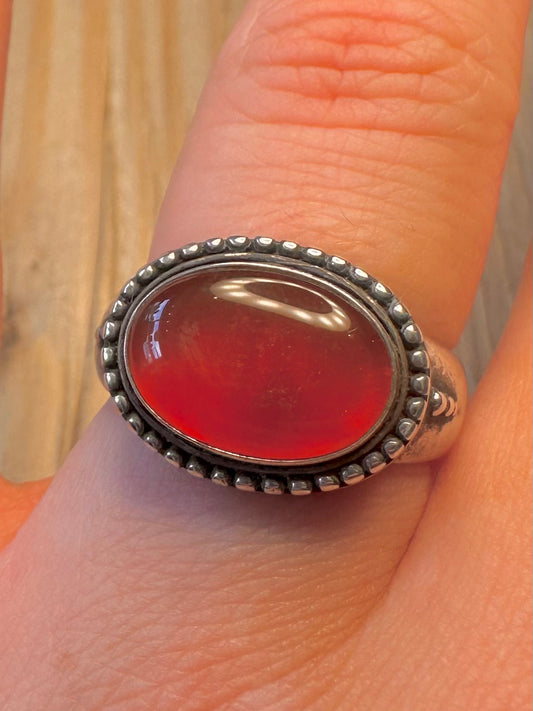 Vintage Carnelian Engraved Energy 925 Silver Size Q Ring