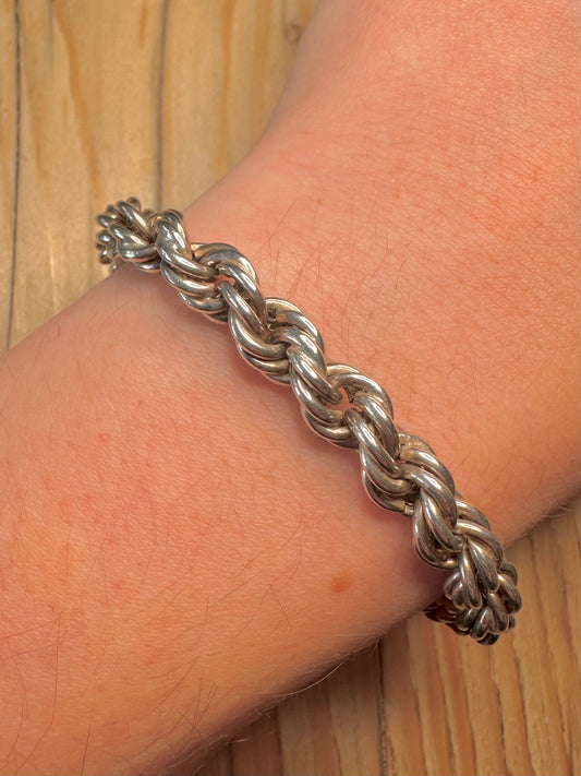 Vintage Chunky Rope Chain 925 Sterling Silver 7.8 inch Bracelet