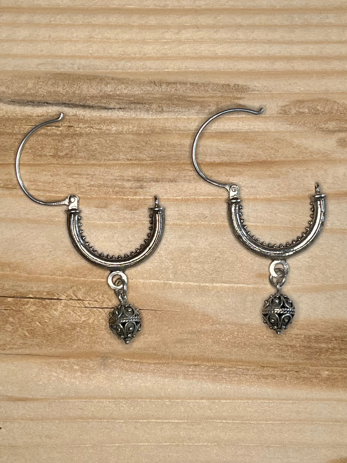 Ornate Style Dangling Hoops 925 Sterling Silver Earrings