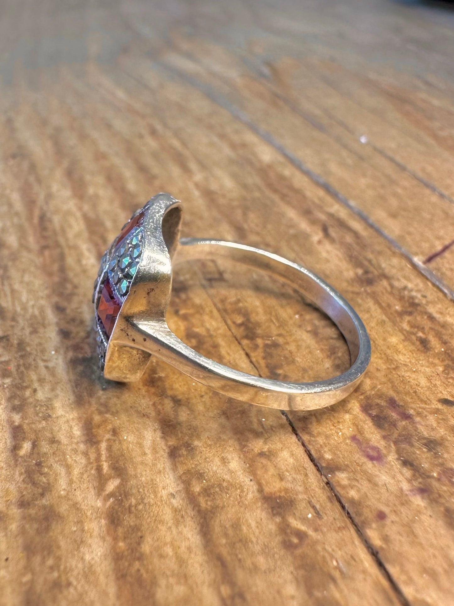 Garnet and Marcasite Square 925 Sterling Silver Size N1/2 Ring