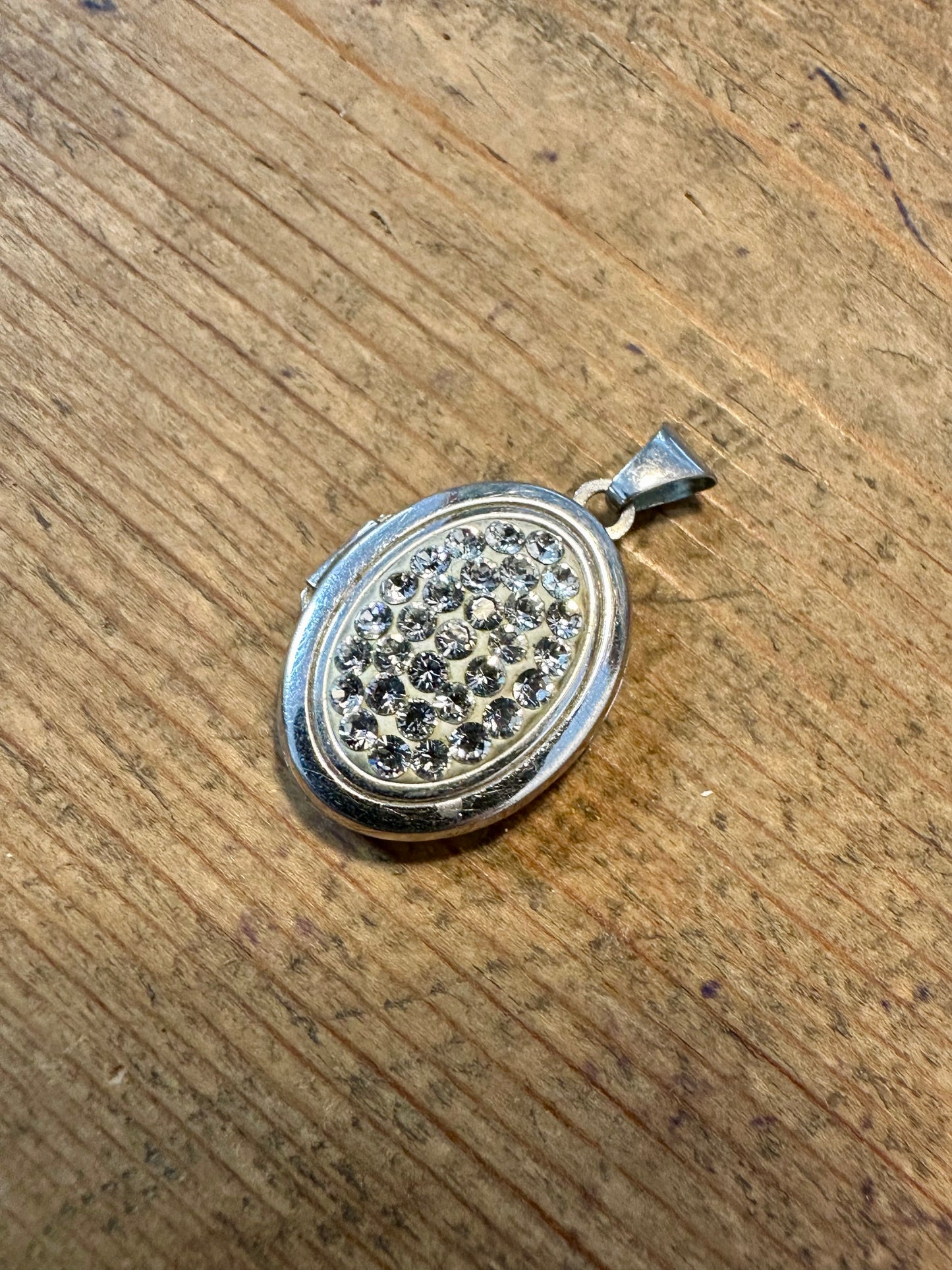 Modernist CZ Oval 925 Silver Locket Pendant