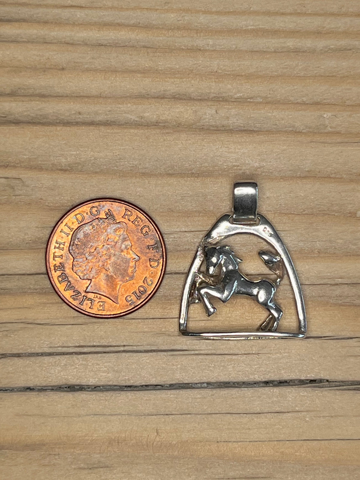 Horse in Ridding Stirrup 925 Sterling Silver Pendant