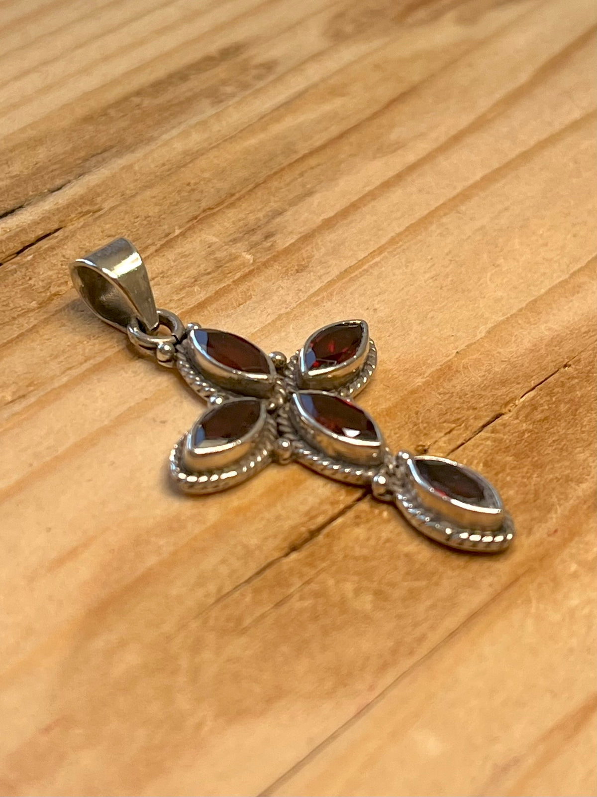 Garnet Cross 925 Sterling Silver Pendant
