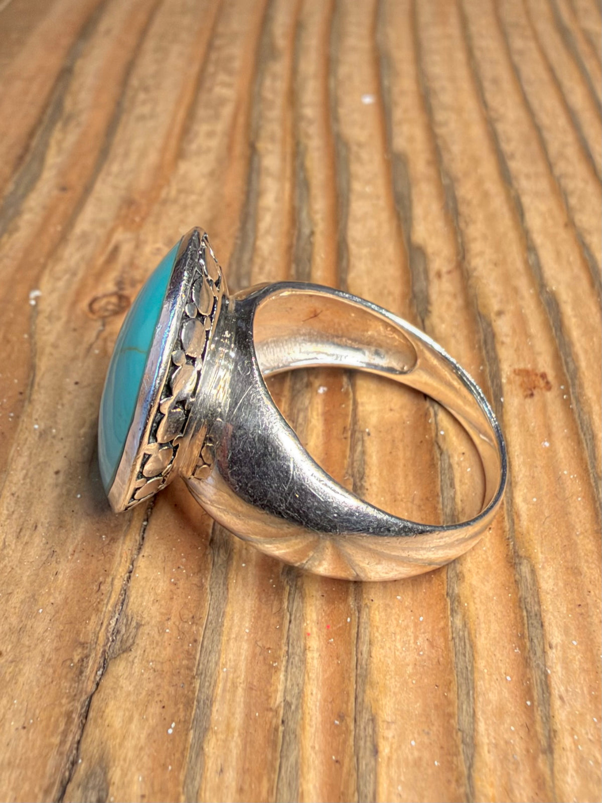 Blue Turquoise Circle 925 Sterling Silver Size P1/2 Ring