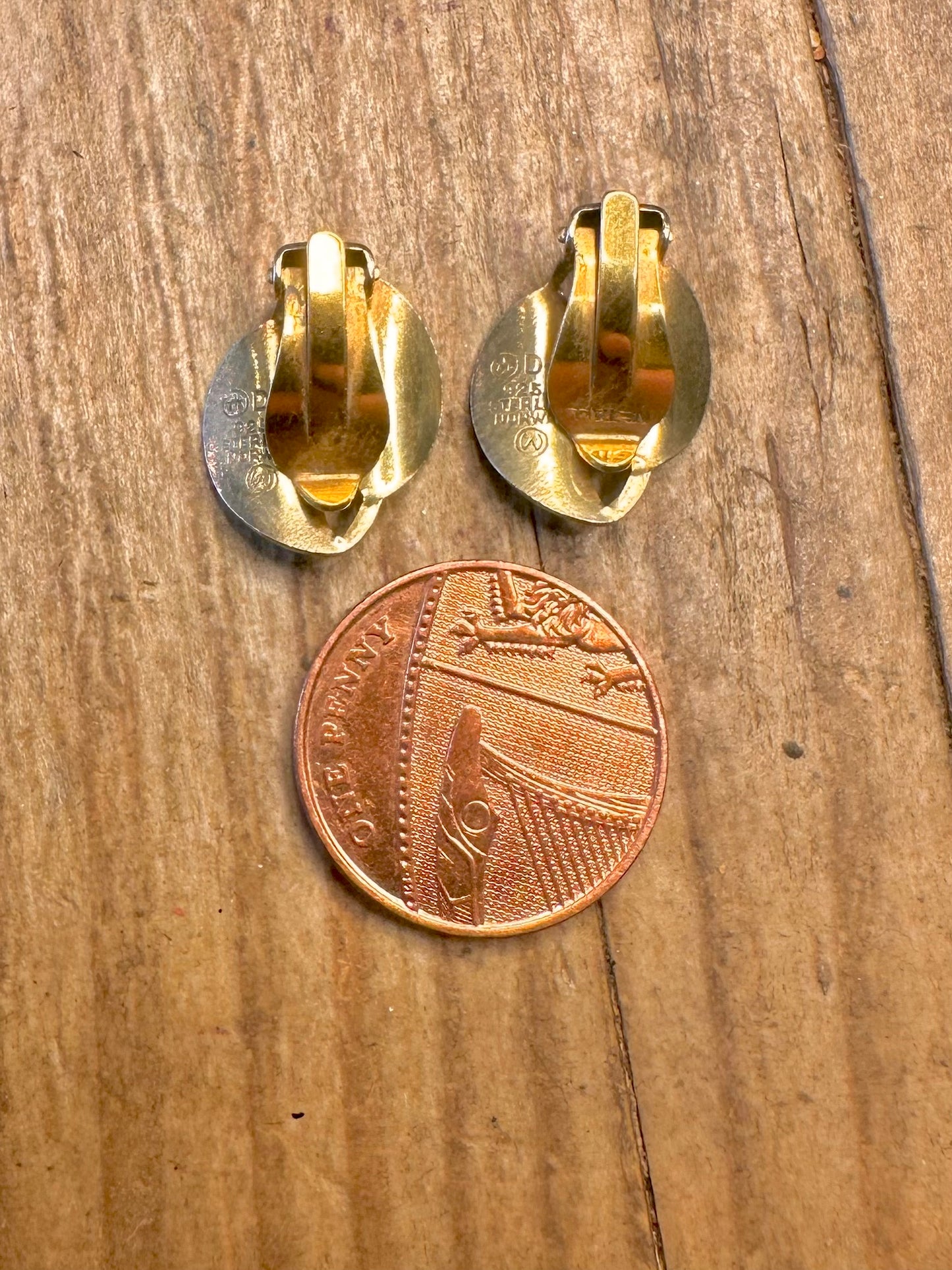 David Anderson Norwegian Red Guilloche Enamel Clip On 925 Sterling Silver Earrings