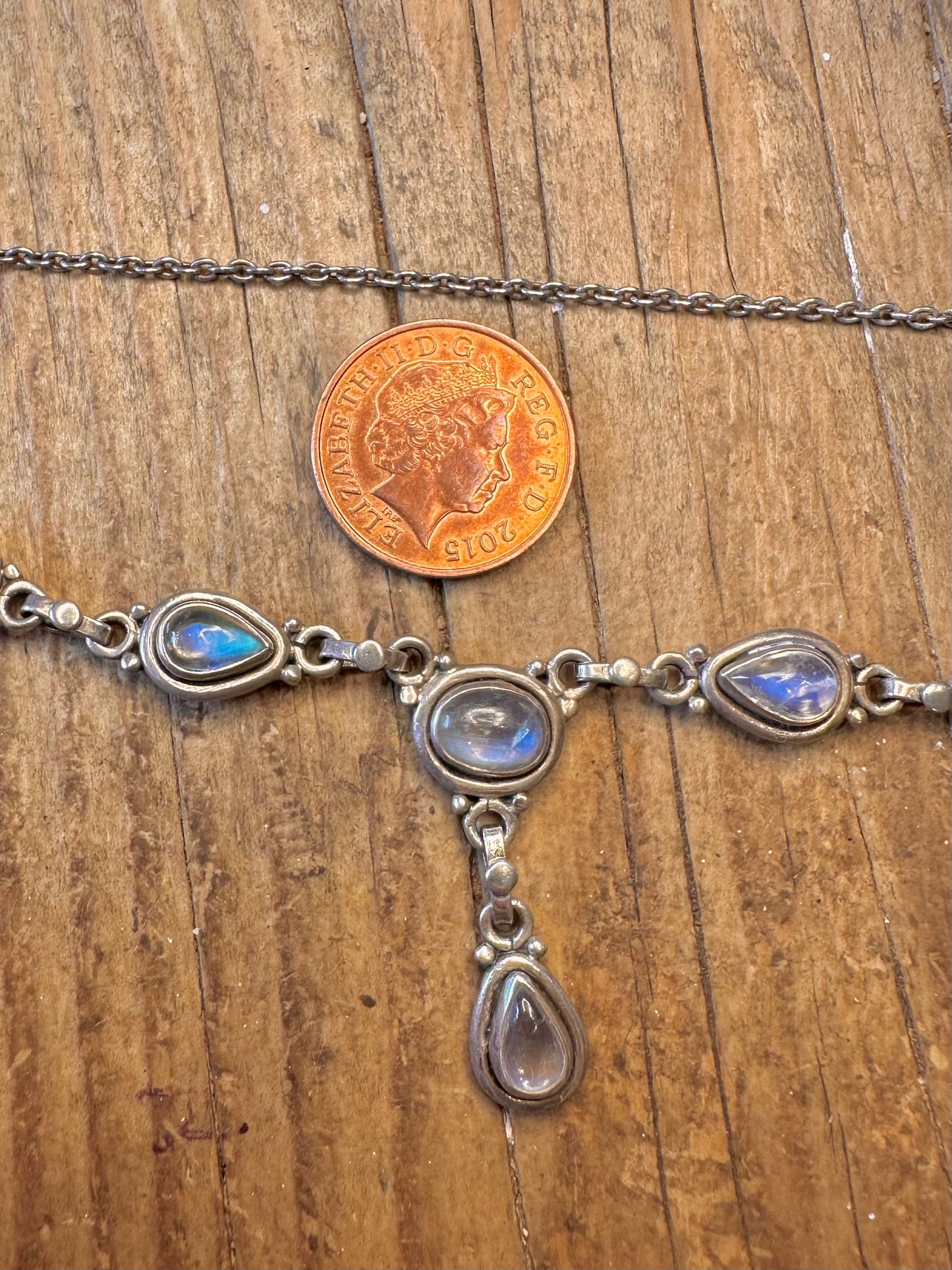 Moonstone Teardrop and Oval Cable Chain 925 Sterling Silver 16 to 18 inch Necklace