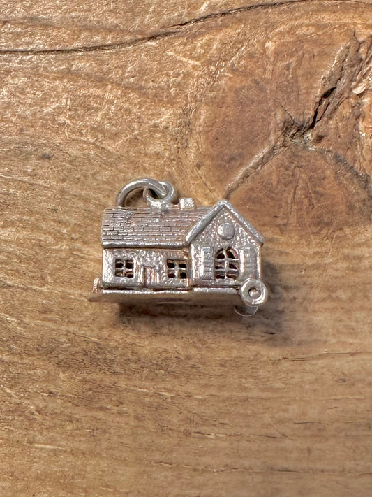 Vintage Building with Anvil 925 Silver Charm Pendant