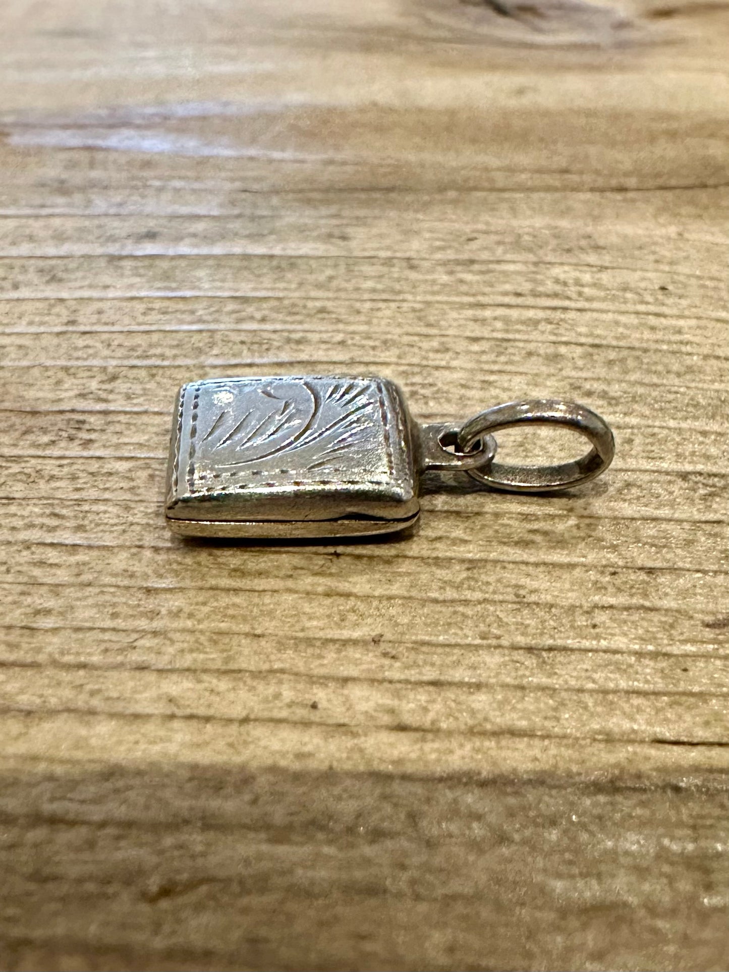 Vintage Small Square Engraved 925 Silver Locket Pendant