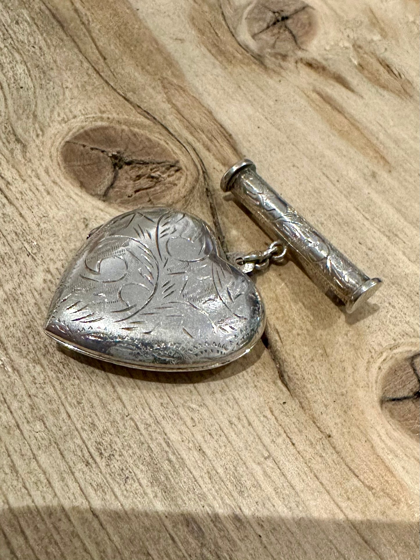 Vintage Victorian Heart Engraved Brooch 925 Silver Locket