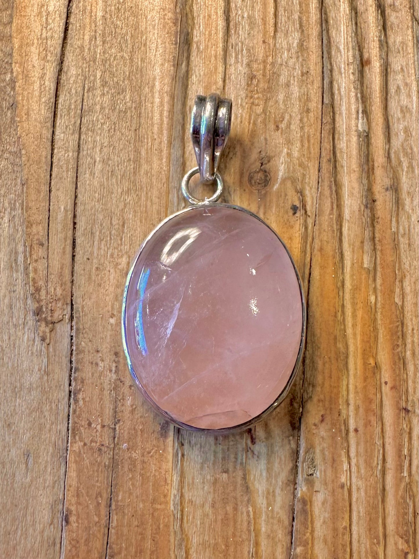 Rose Quarts Oval 925 Sterling Silver Pendant