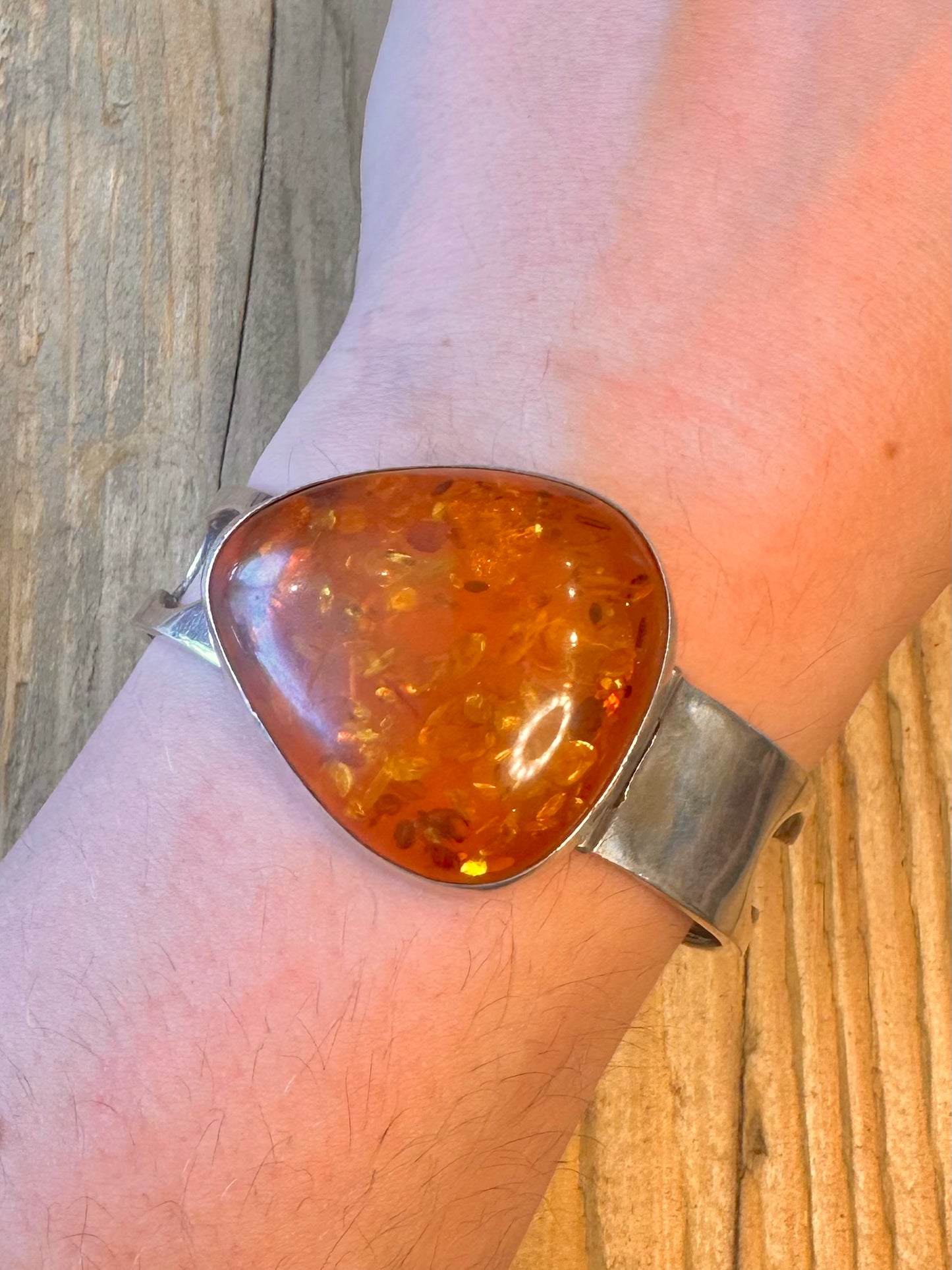 Abstract Amber Front Clasp 925 Sterling Silver Bangle