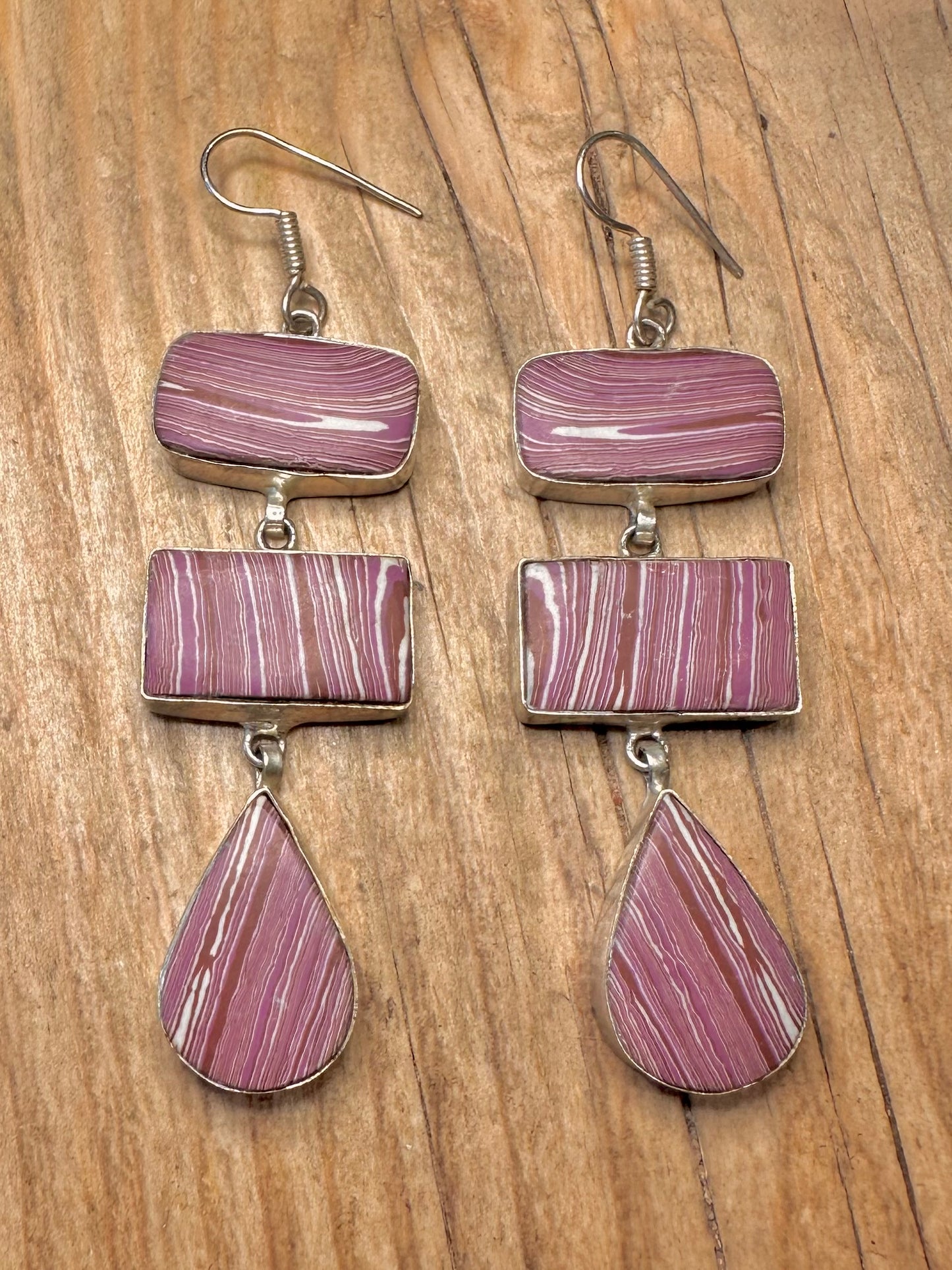 Vintage Large Rhodochrosite 925 Sterling Silver Earrings