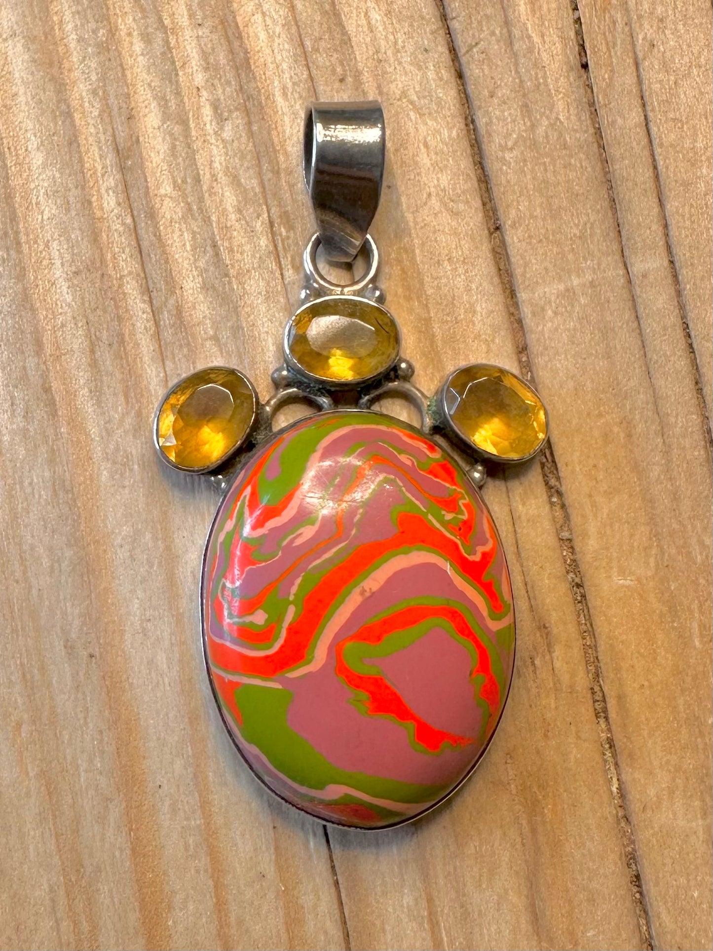 Vintage Citrine and Agate 925 Silver Pendant