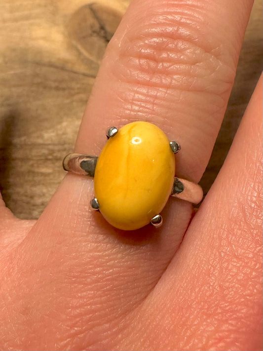 Vintage Butterscotch Amber 925 Silver Size Q Ring