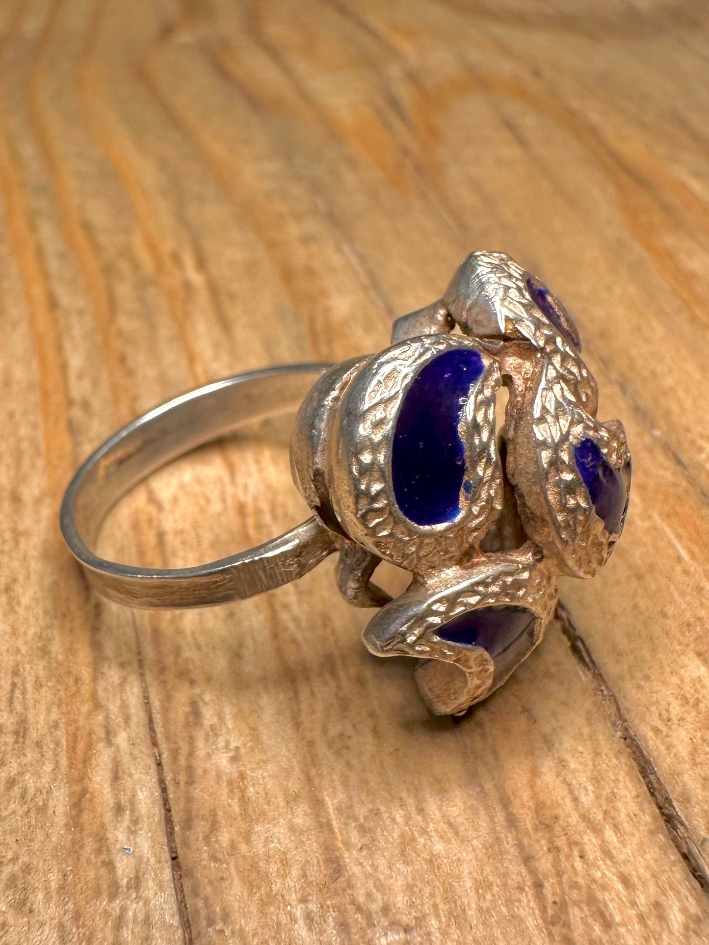 Abstract Blue Enamel 925 Sterling Silver Size N Ring