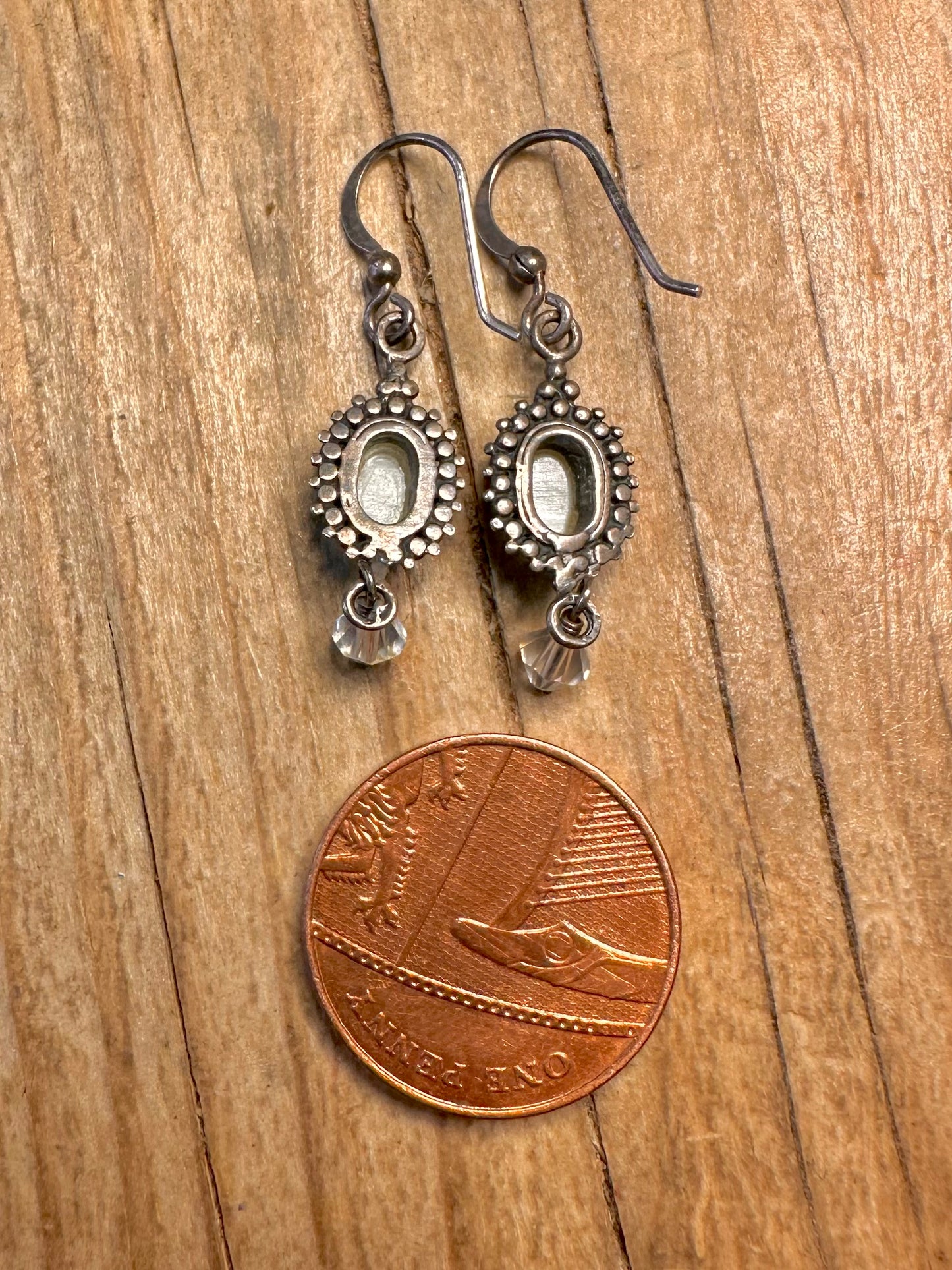 Vintage Mother of Pearl and Crystal 925 Sterling Silver Earrings