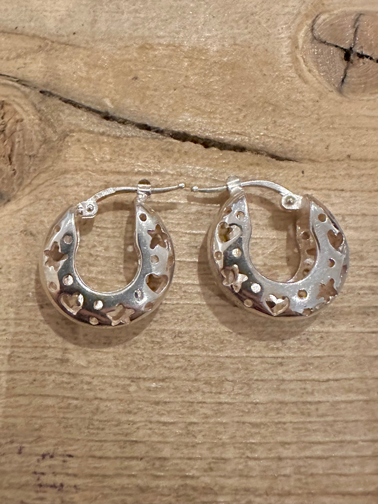 Vintage Chunky Hearts and Stars Italy 925 Silver Hoop Earrings