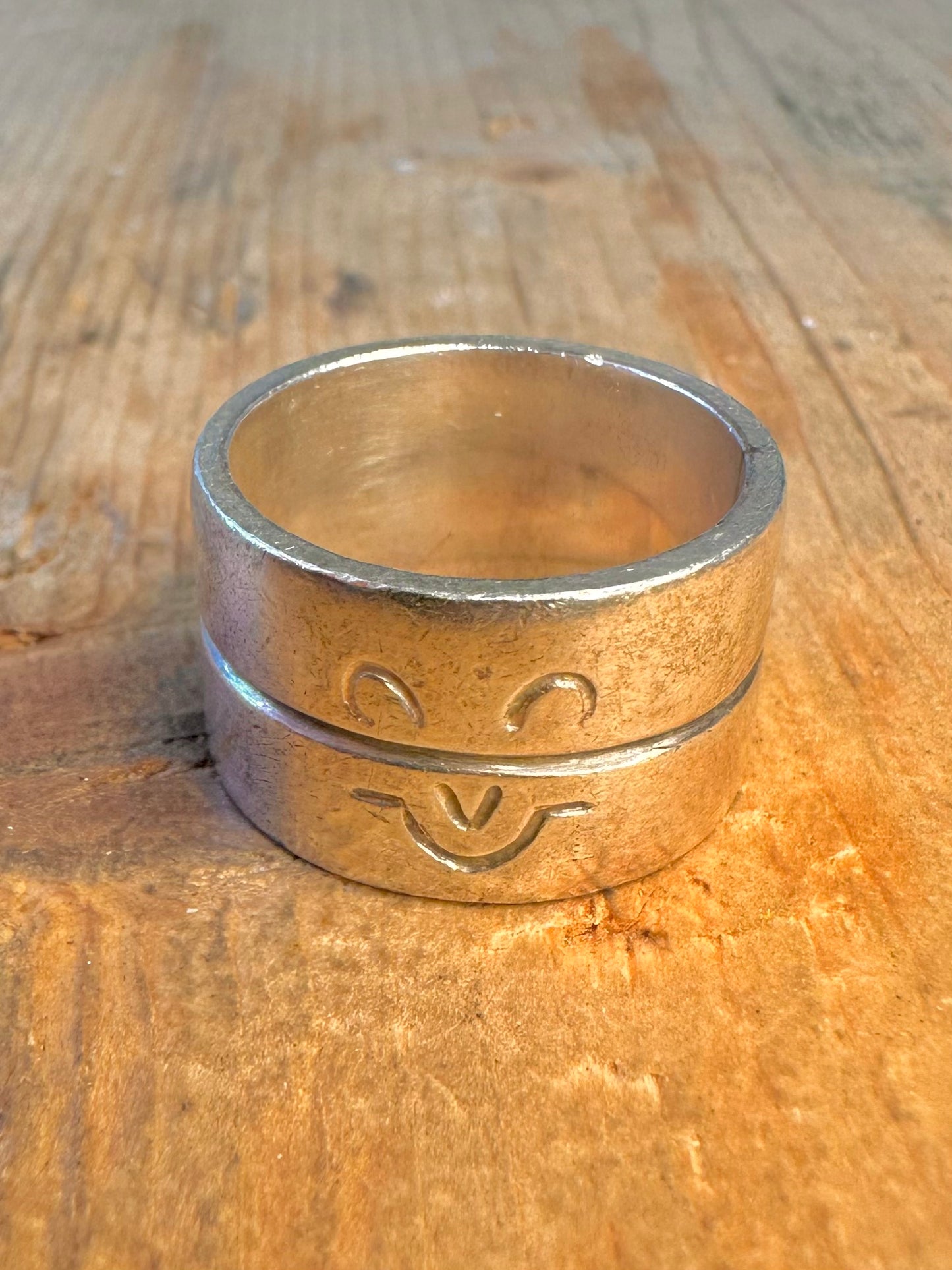 Double Band Smiling Face 925 Sterling Silver Size T Ring