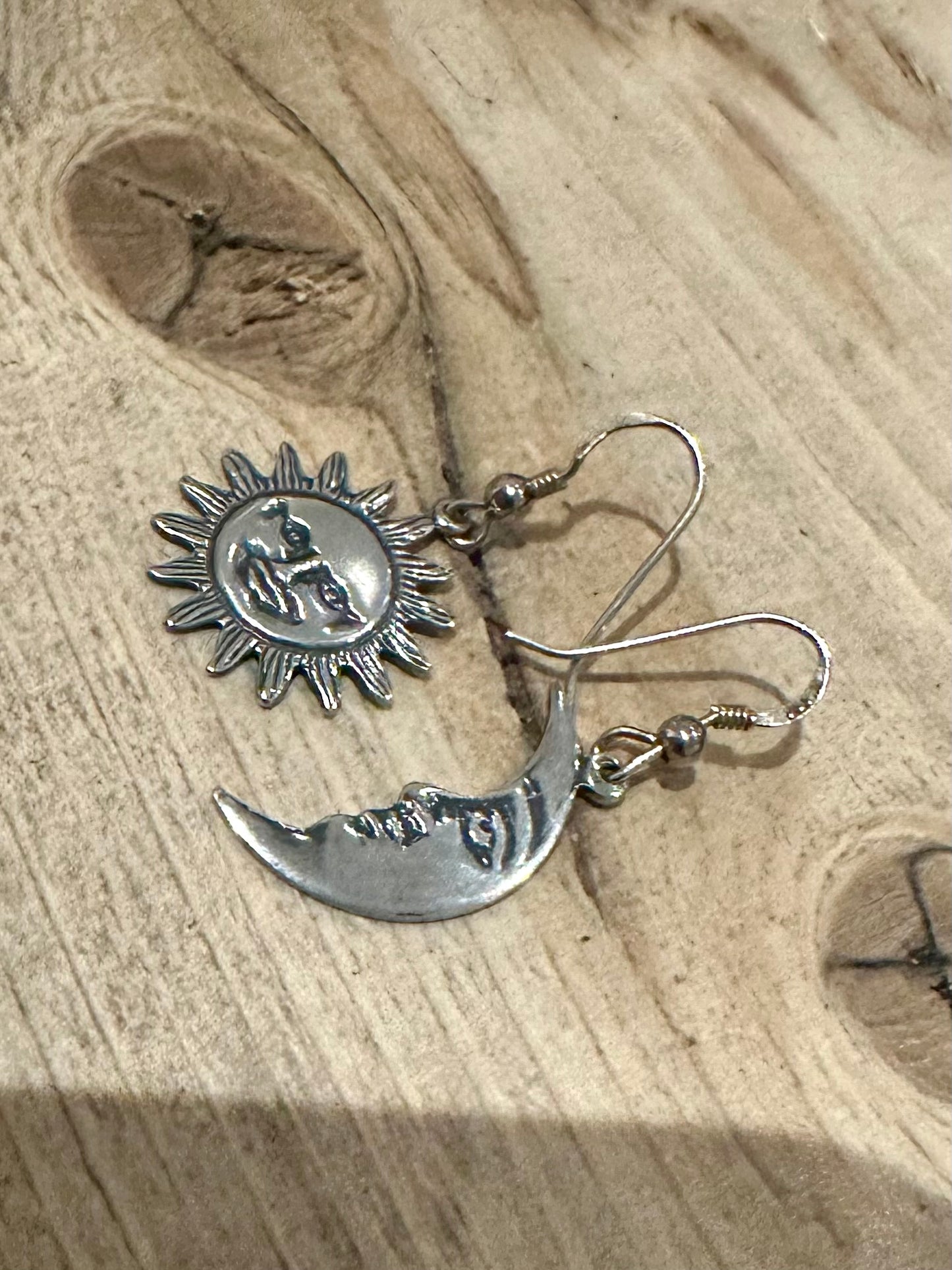 Vintage Sun and Moon 925 Silver Earrings