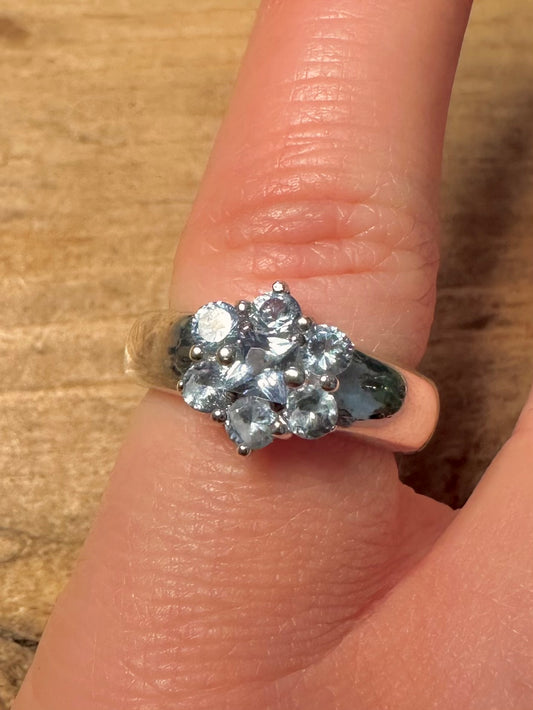 Modernist Blue Stone Cluster 925 Silver Size K Ring