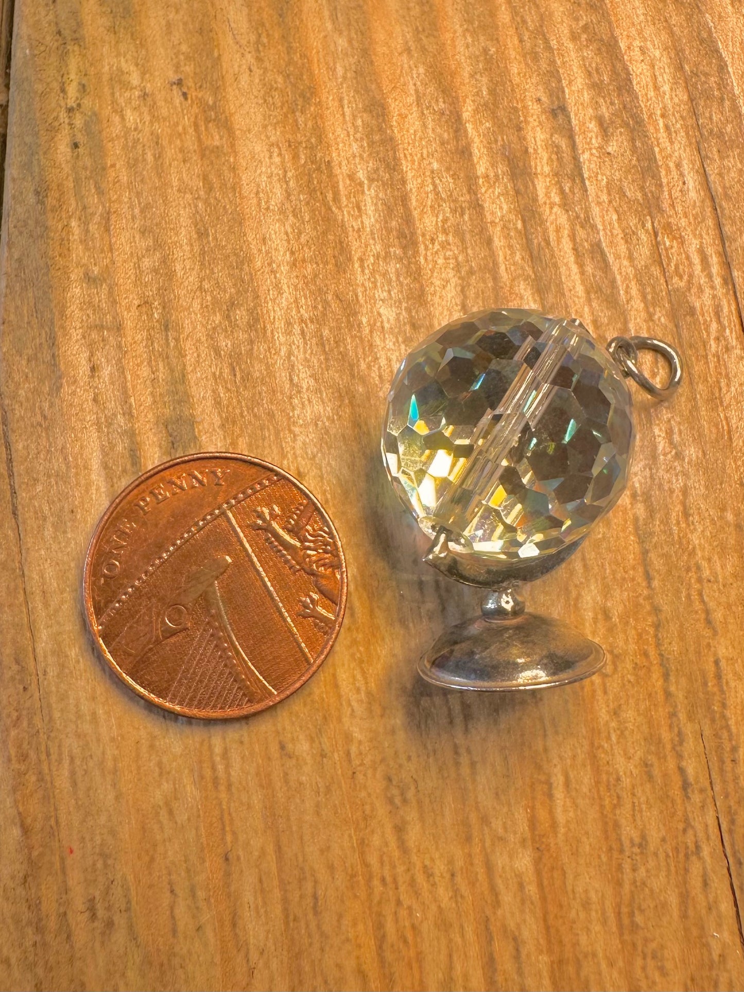 Vintage Crystal Globe 925 Sterling Silver Charm Pendant