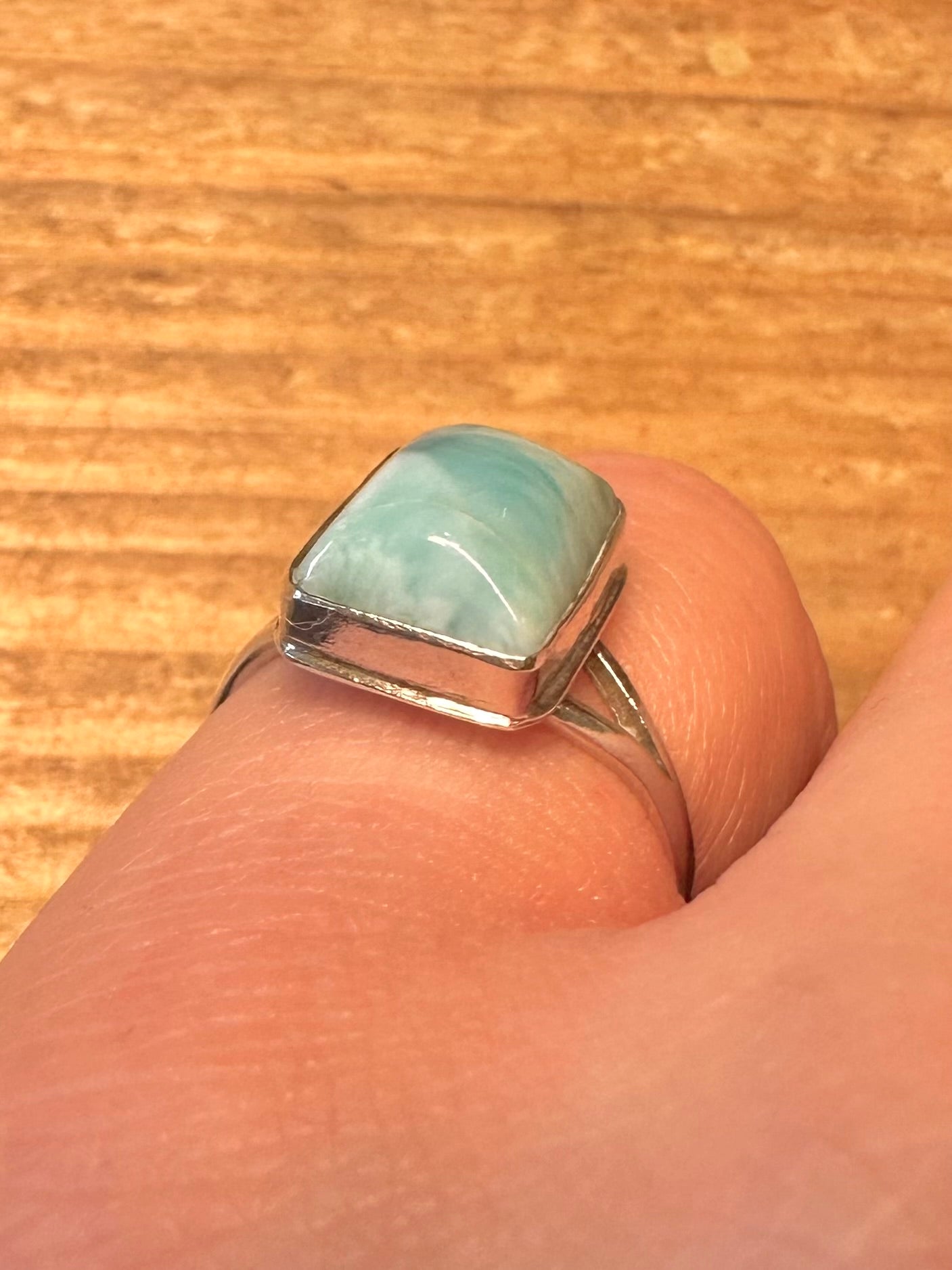 Vintage Larimar Rectangle 925 Sterling Silver Size M1/2 Ring