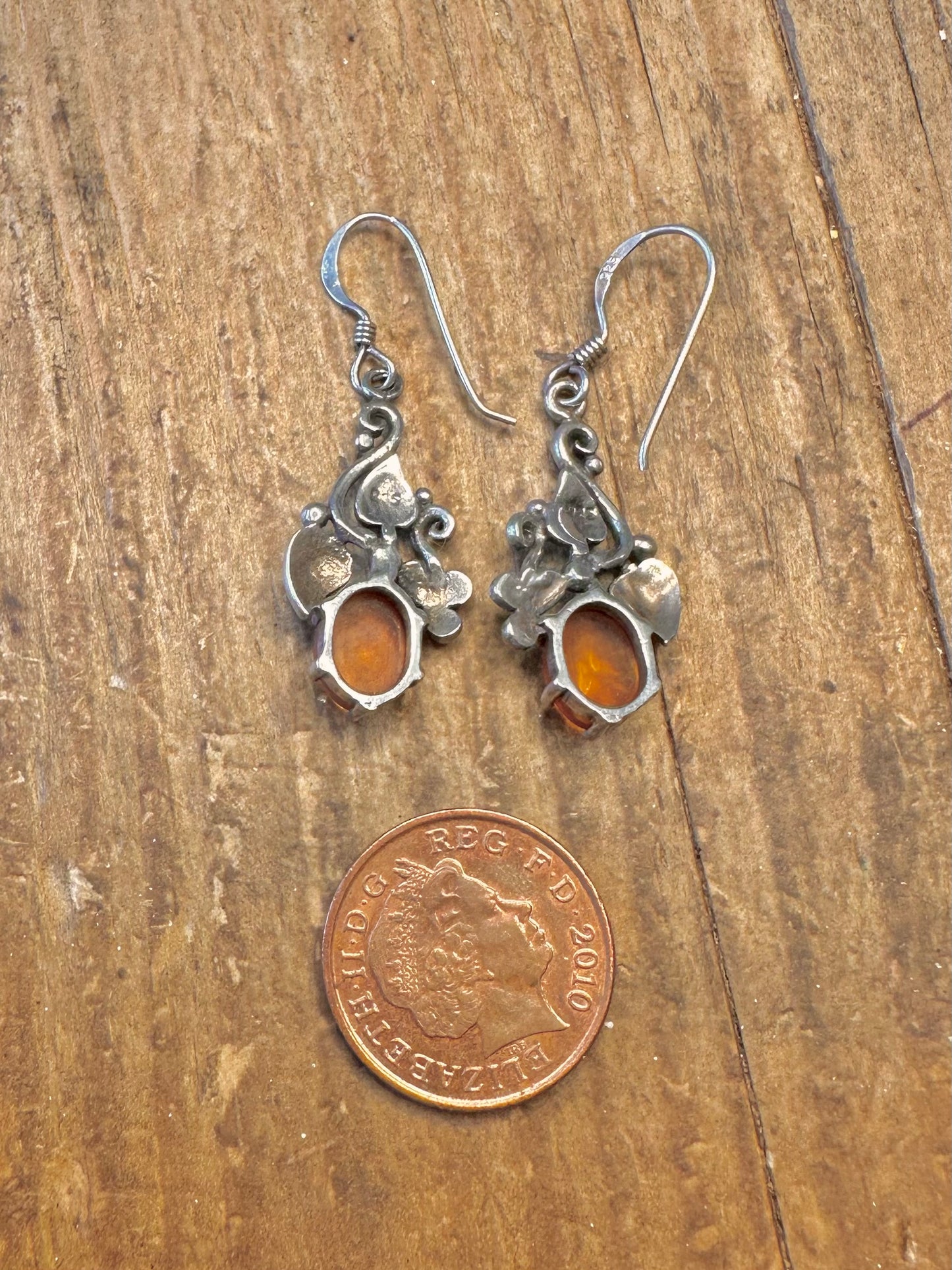 Art Deco Style Amber Leaf Design 925 Sterling Silver Earrings
