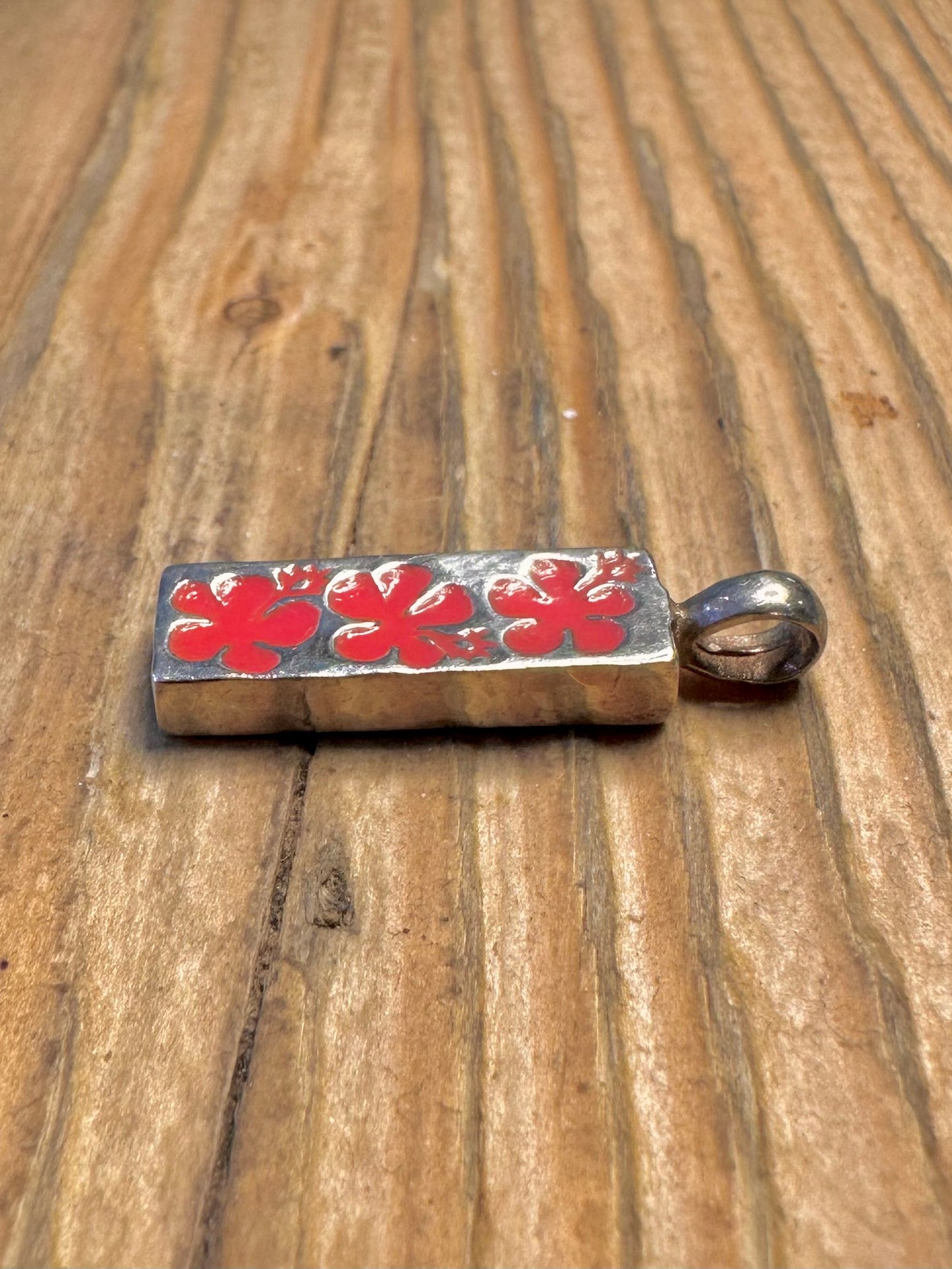 Pink Flower Enamel Bar Surf Hawaii 925 Sterling Silver Pendant