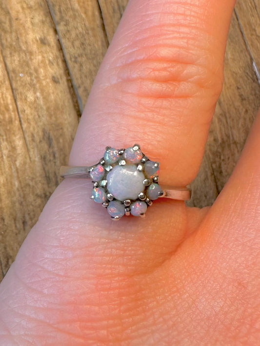 Opal Cluster 925 Sterling Silver Size L Ring