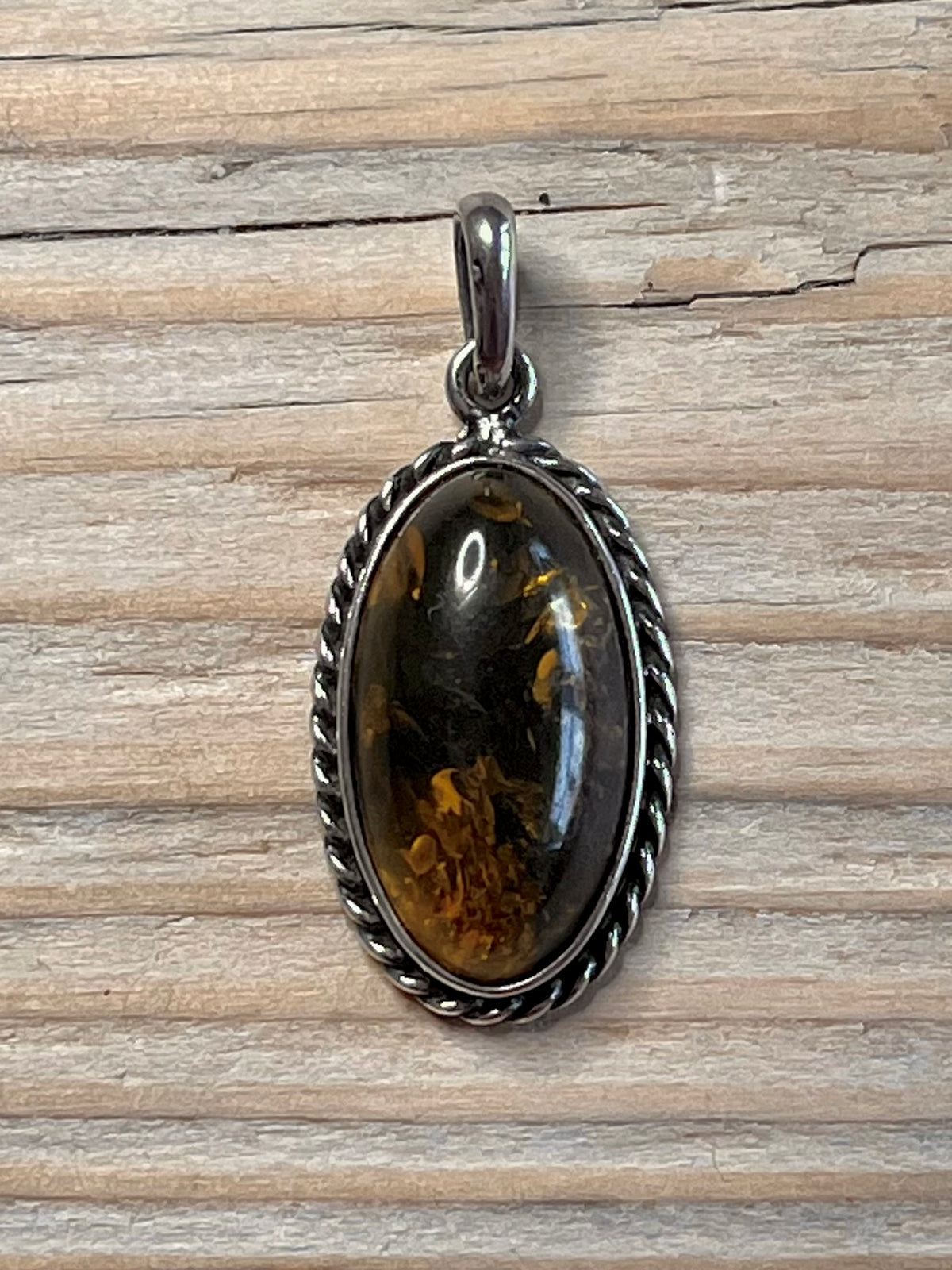 Oval Yellow Amber 925 Sterling Silver Pendant