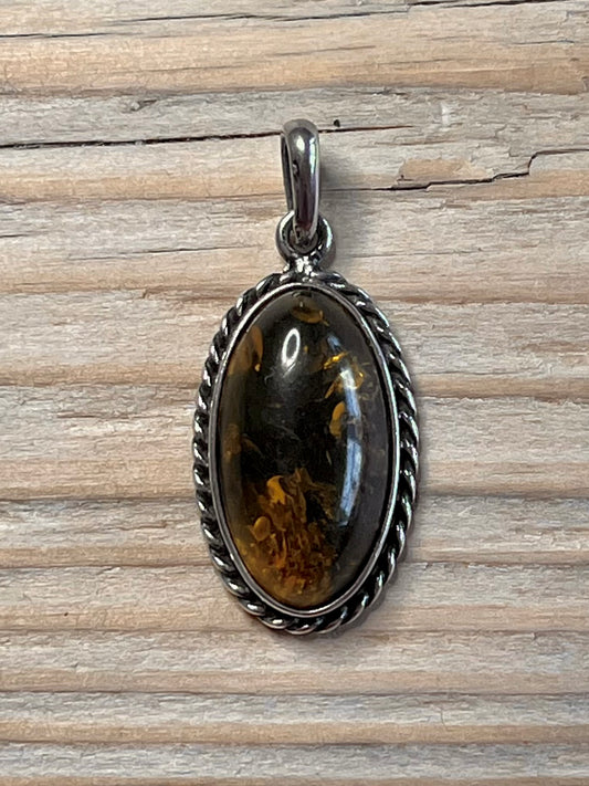 Oval Yellow Amber 925 Sterling Silver Pendant
