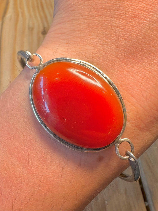 Vintage Carnelian 925 Silver Bangle