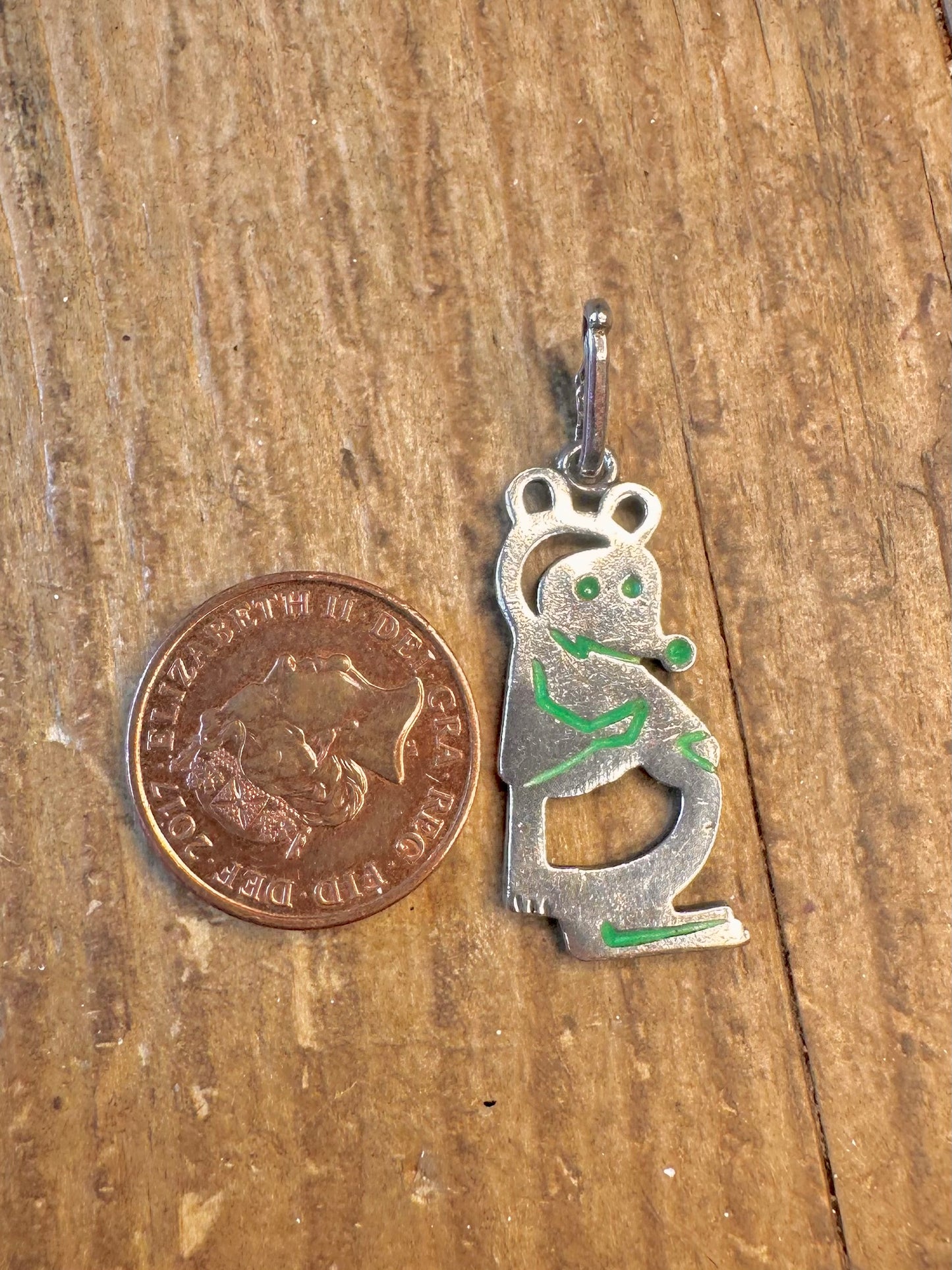 Bear Green Enamel 800 Silver Pendant