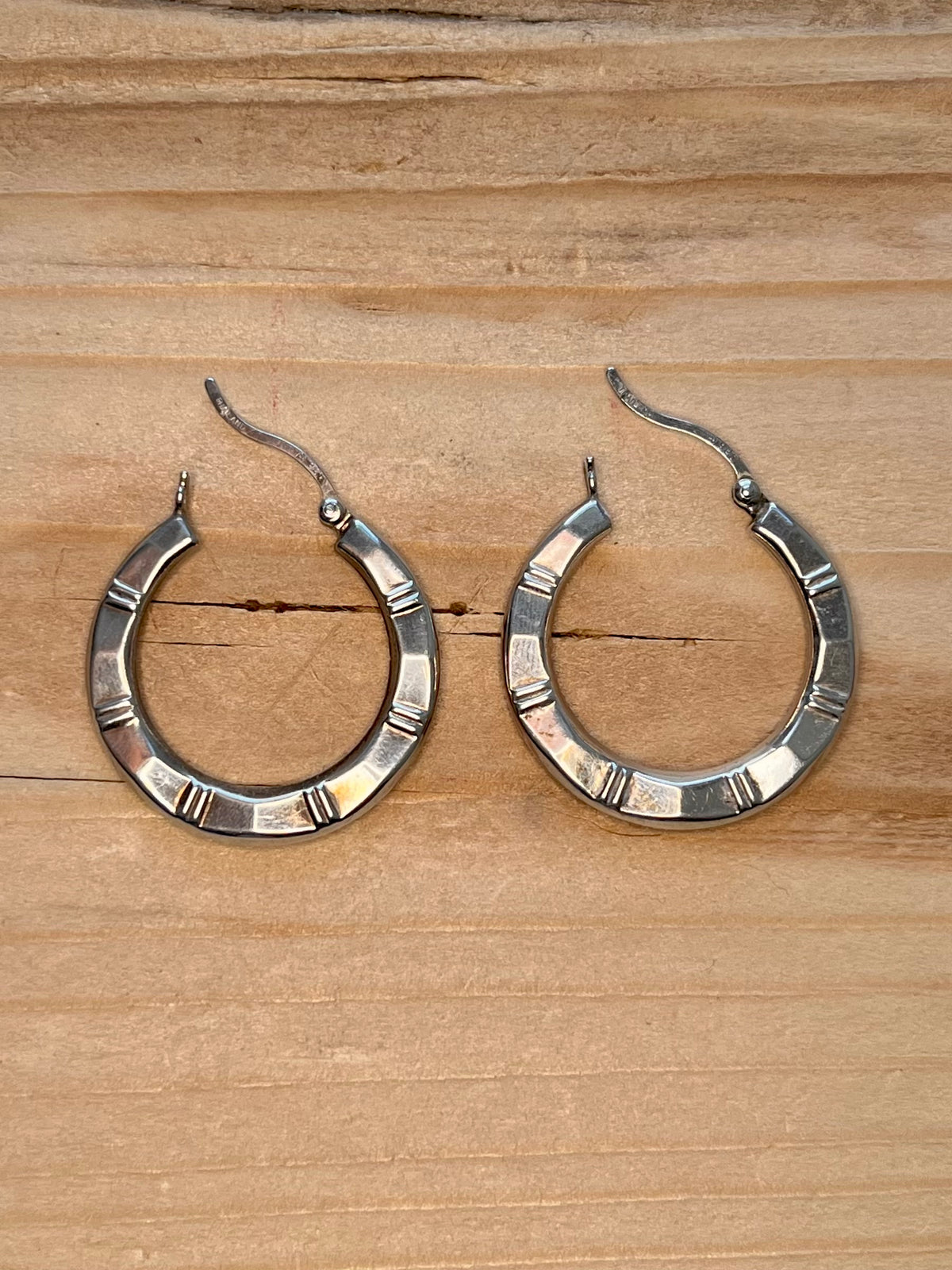 Bamboo Style Hoops 925 Sterling Silver Earrings